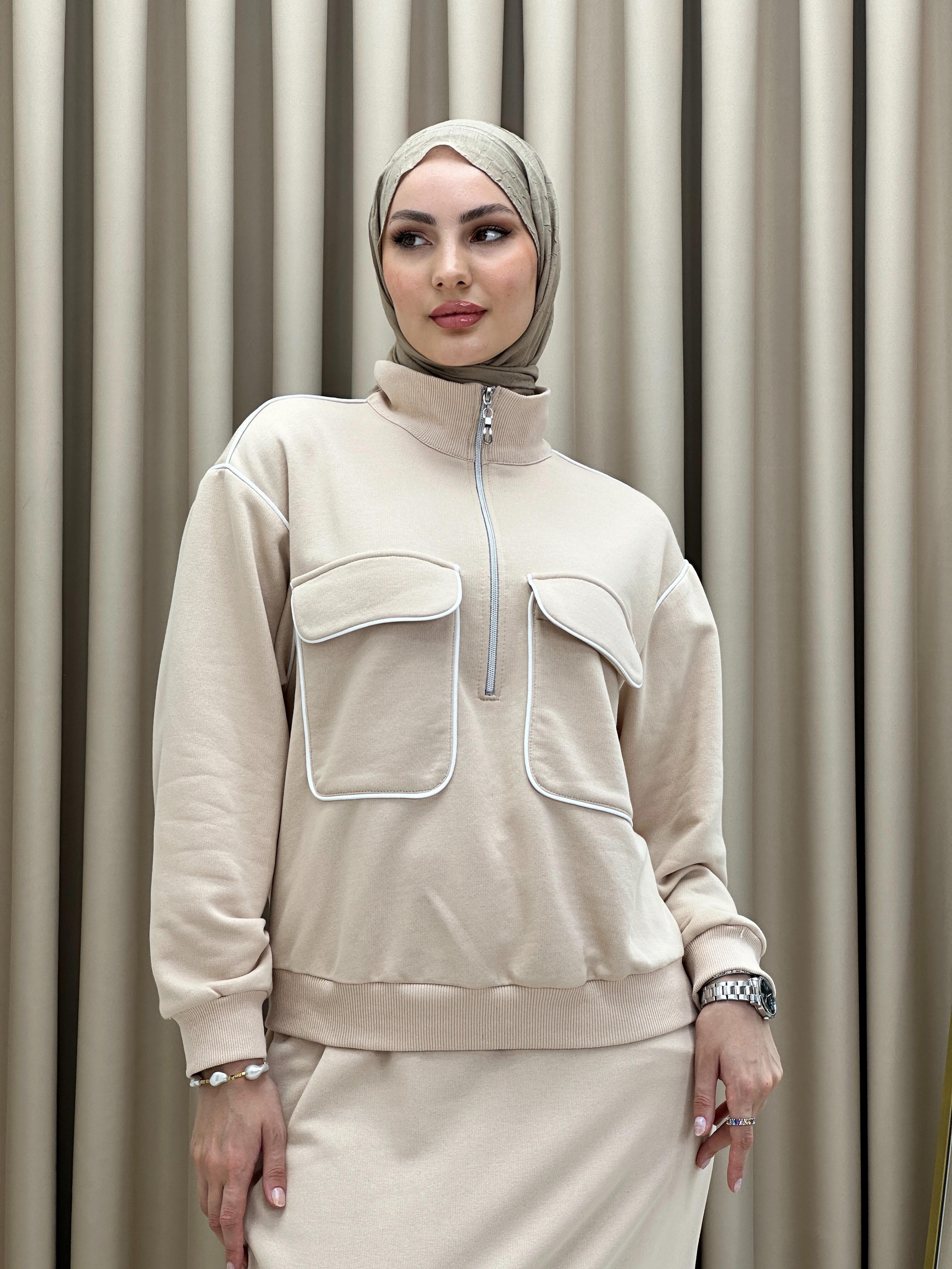 Şerit Detaylı Puf Takım Krem T7