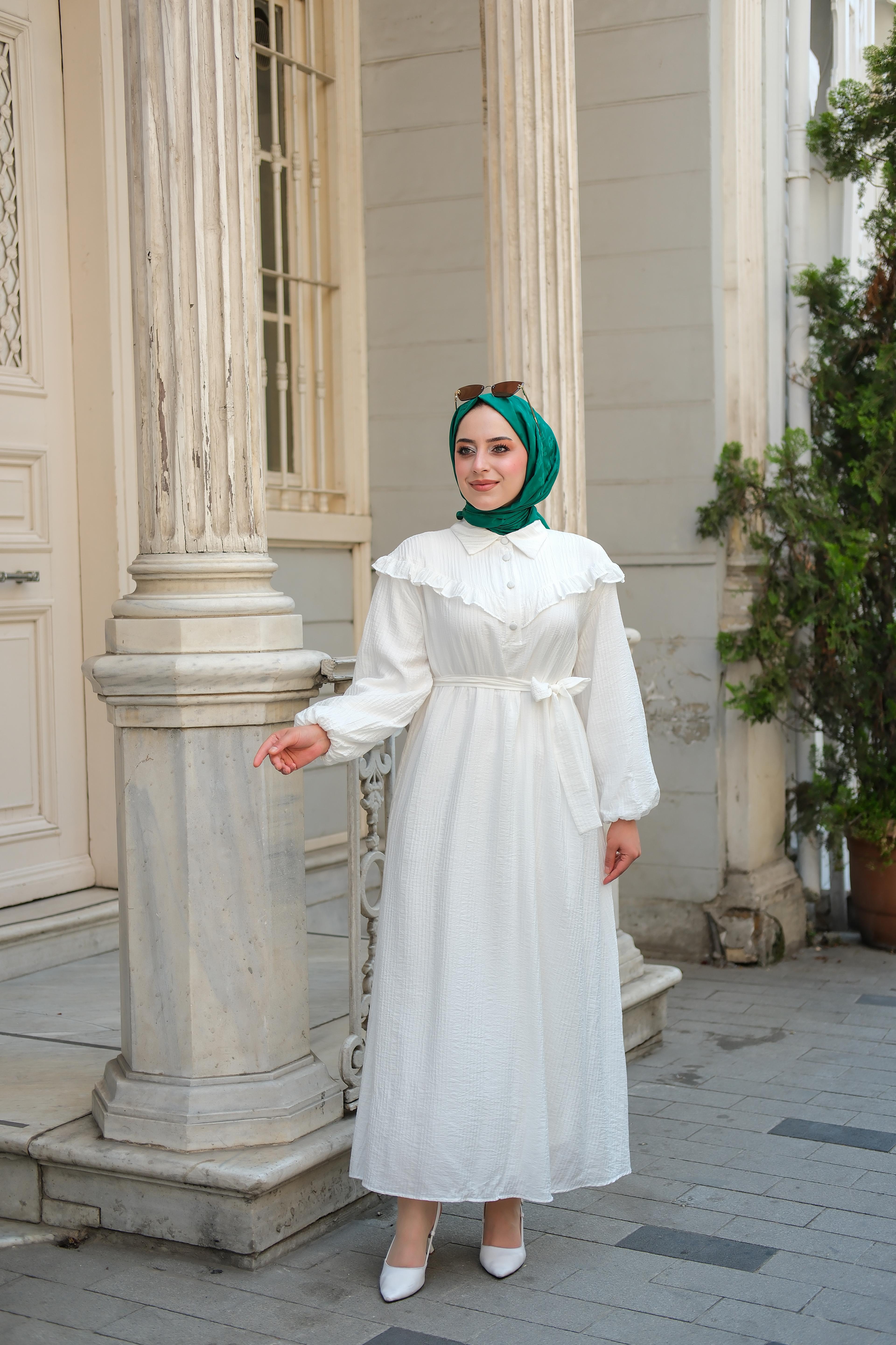 Slayn Detay Elbise Beyaz ELB78