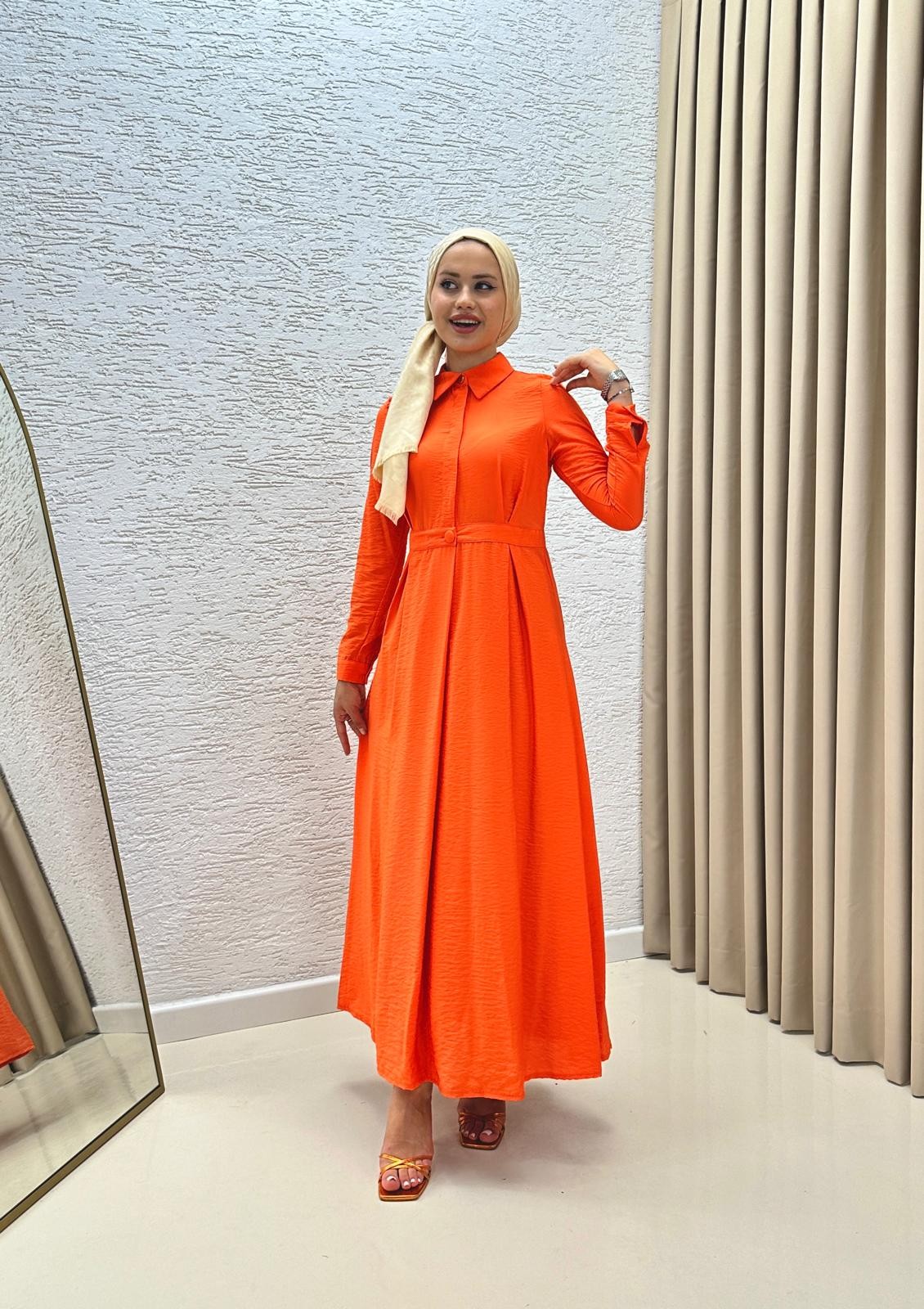 Tensel Kumaş Wape Elbise Orange ELB7