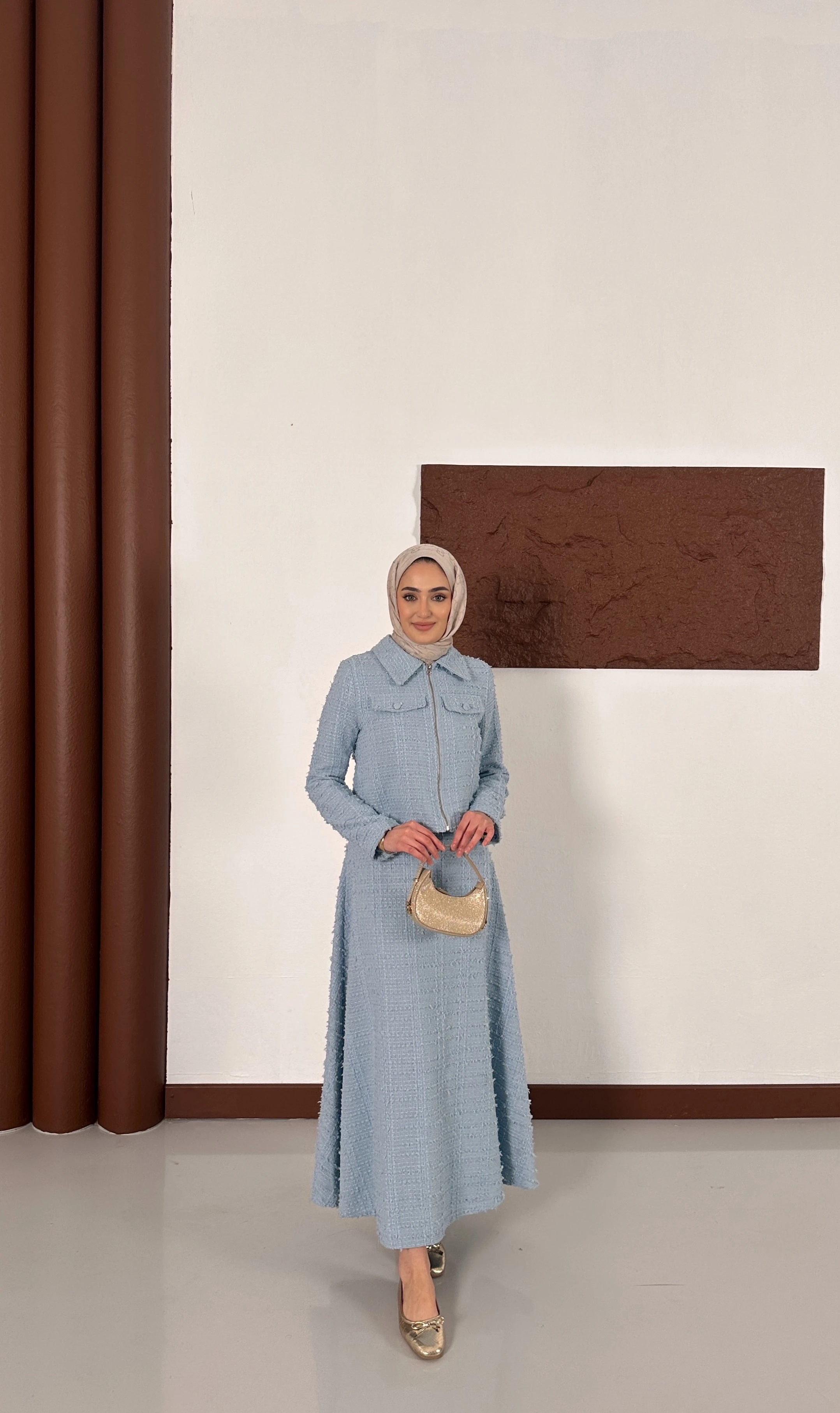 Fermuar Detaylı Chanel Takım - Açık mavi