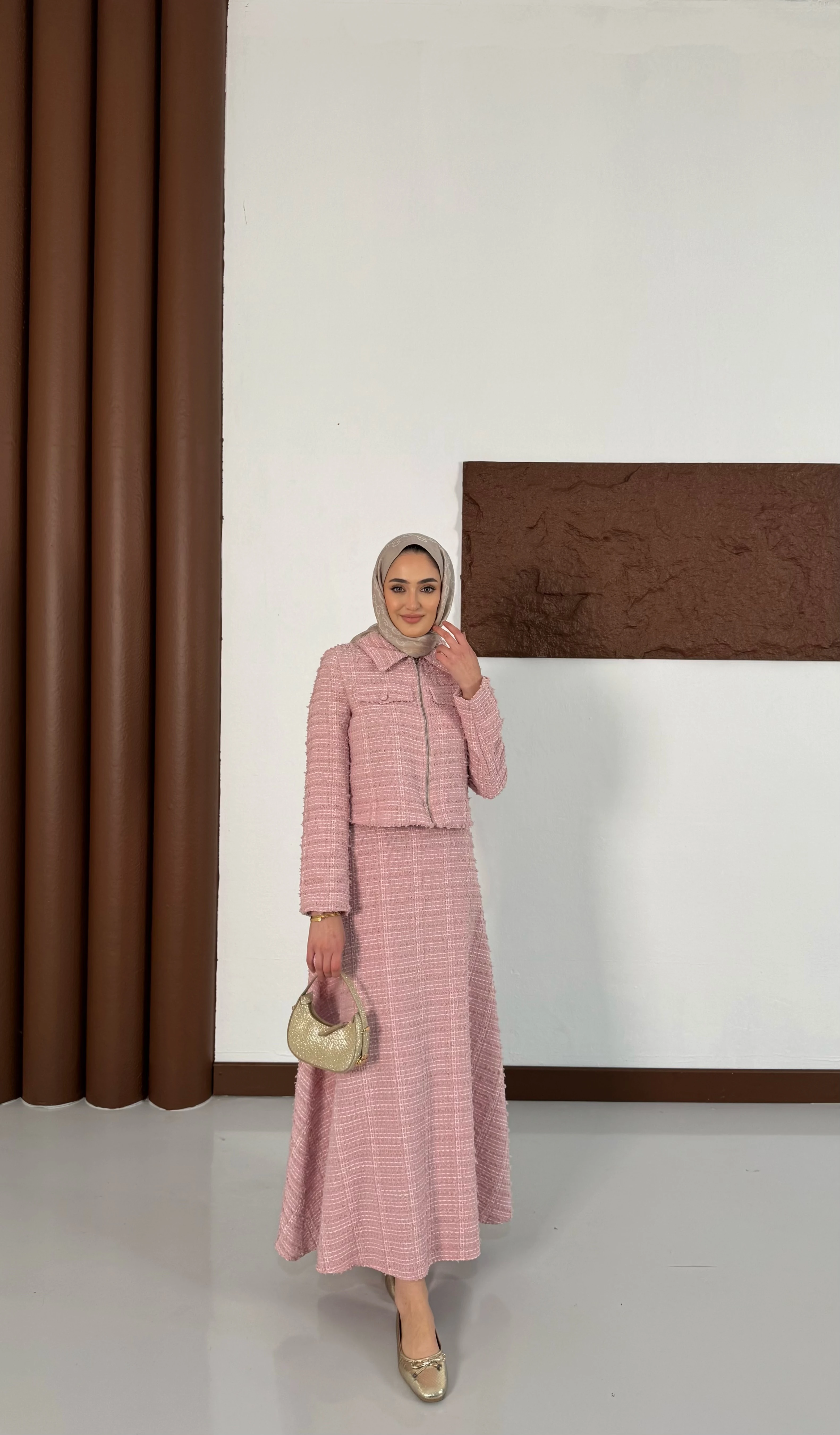 Fermuar Detaylı Chanel Takım - Pembe