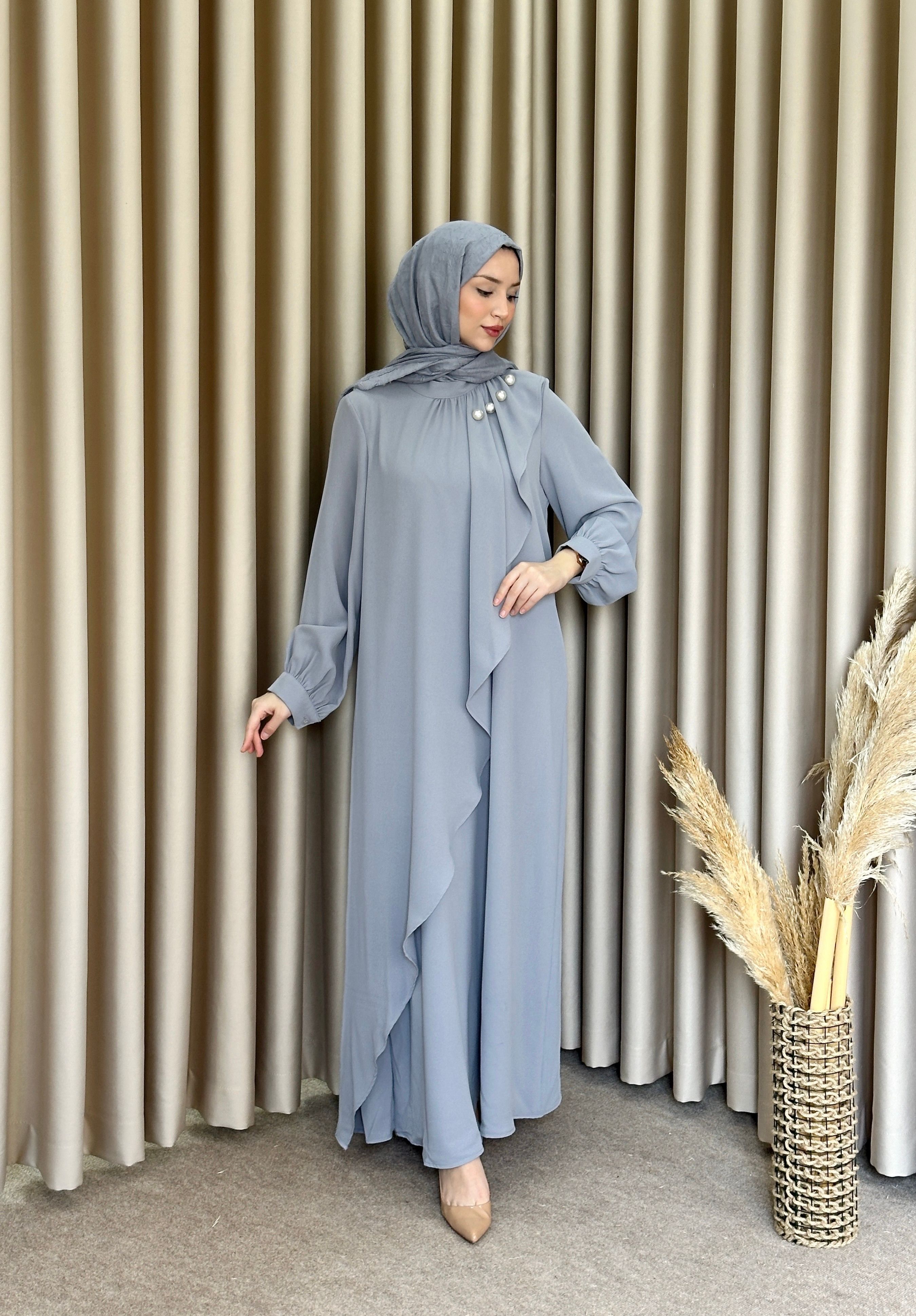 İncili Crep Elbise Gri ELB80