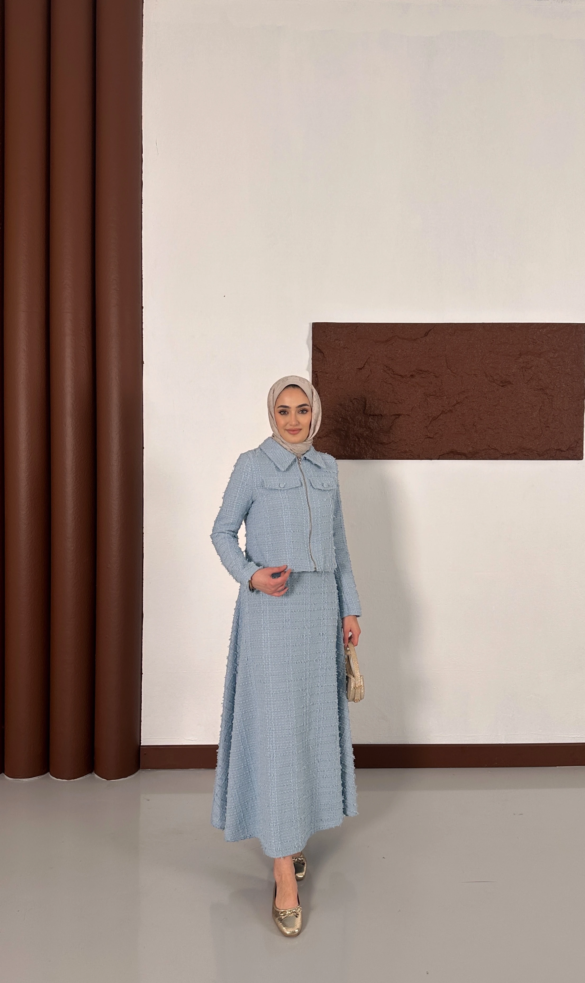 Fermuar Detaylı Chanel Takım - Açık mavi