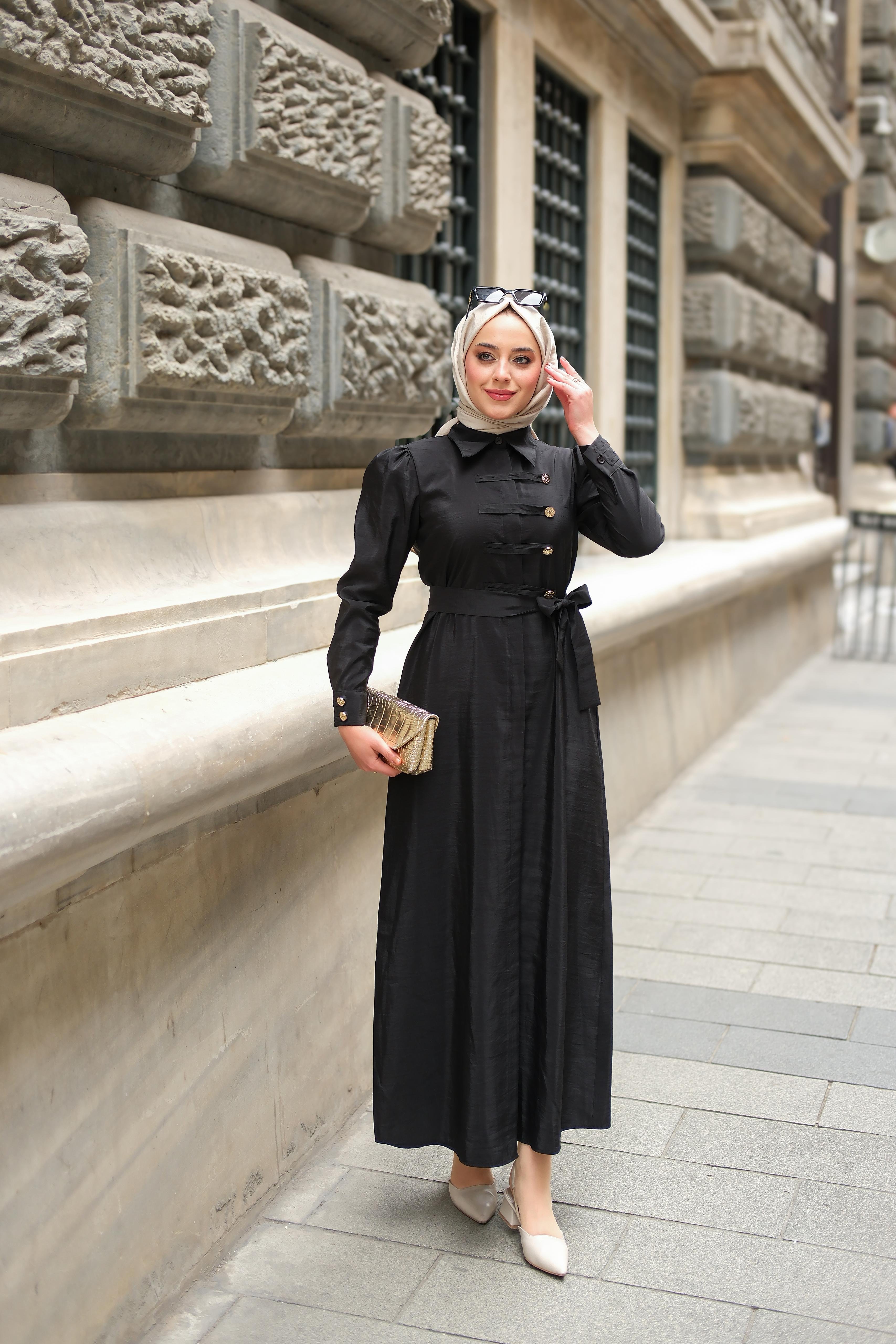 Siina Detay Elbise Siyah ELB43