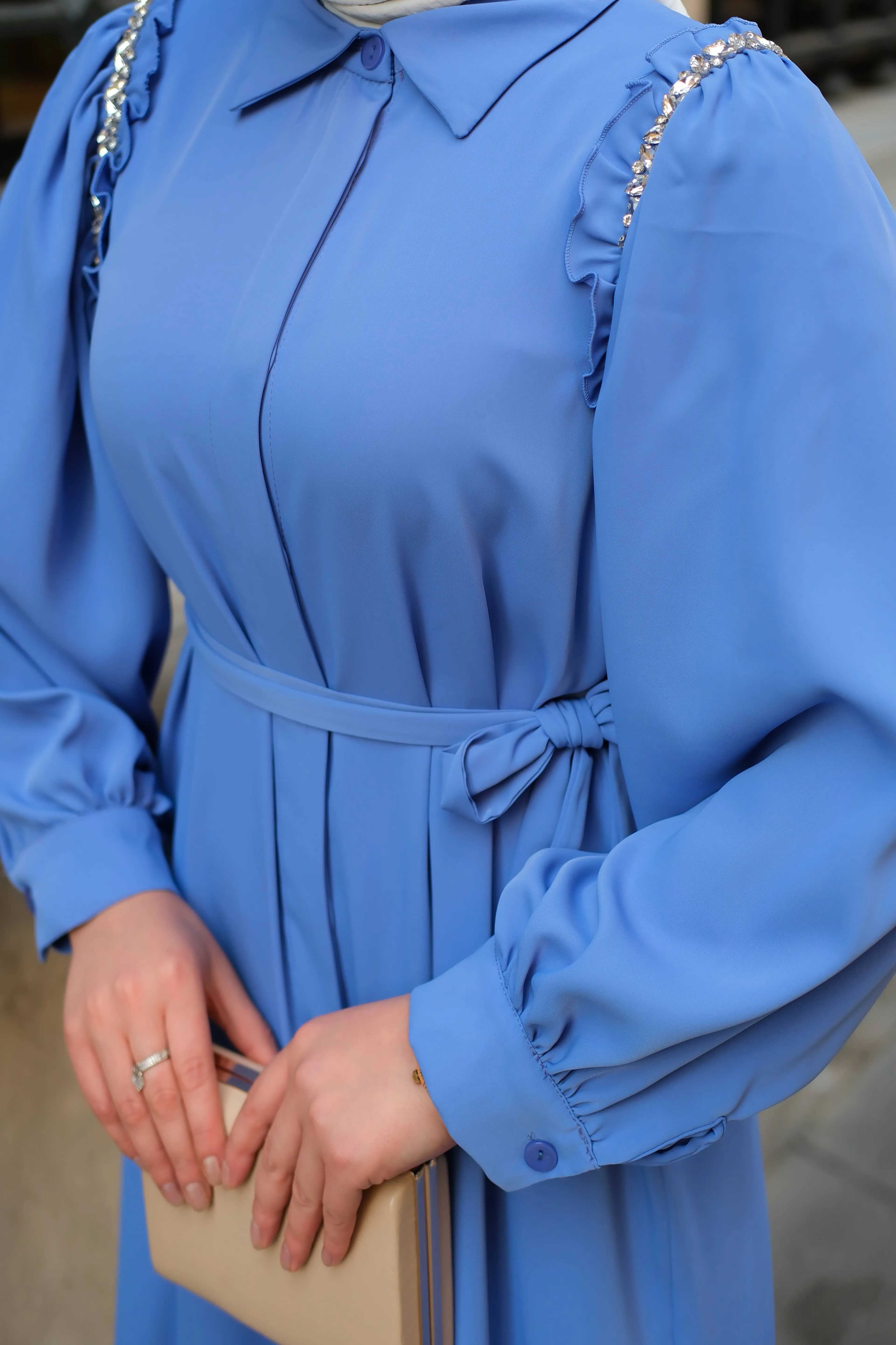 Omuzu Taş Detaylı Vera Elbise İndigo Mavi ELB20