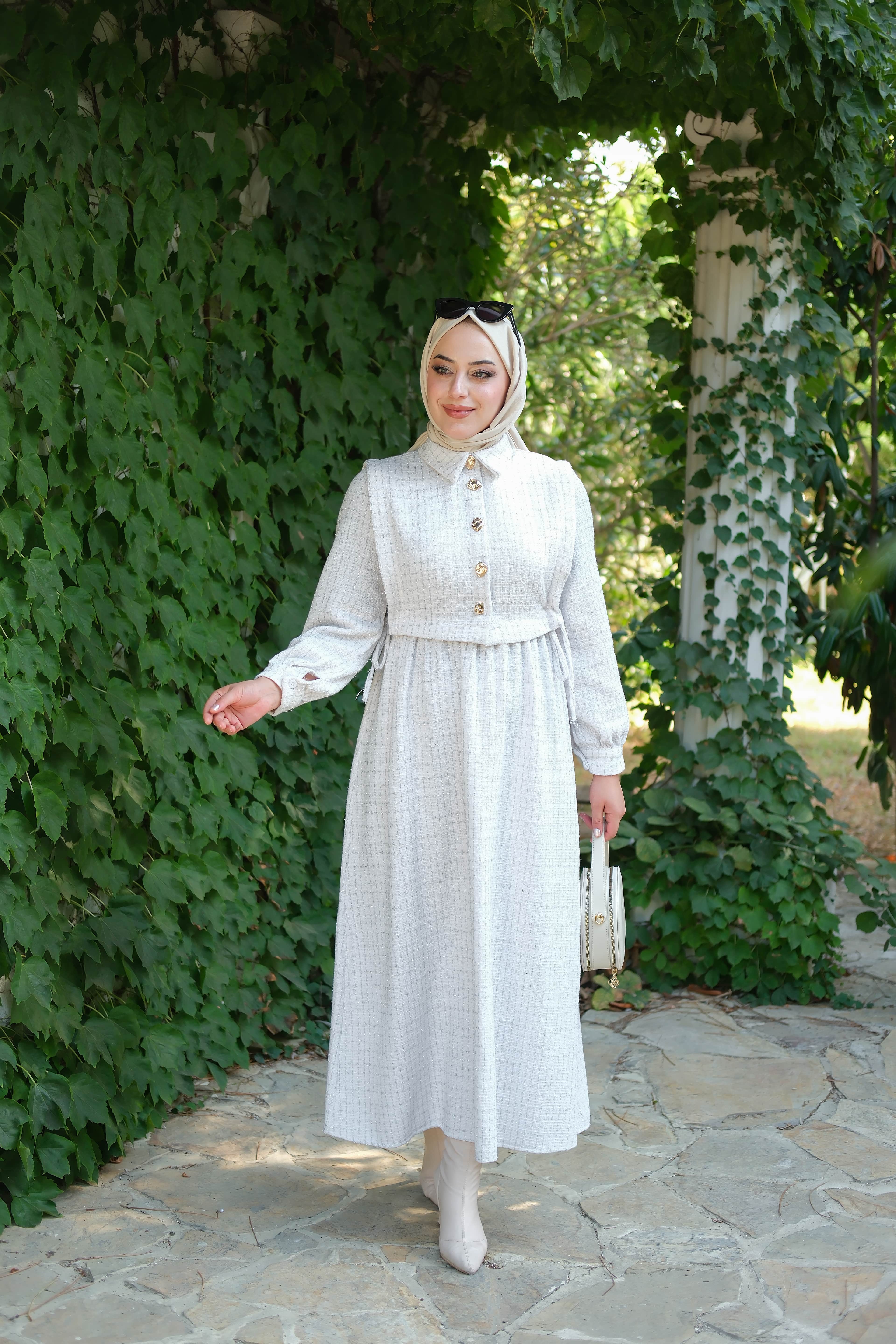 Chanel Detay Elbise Beyaz ELB170