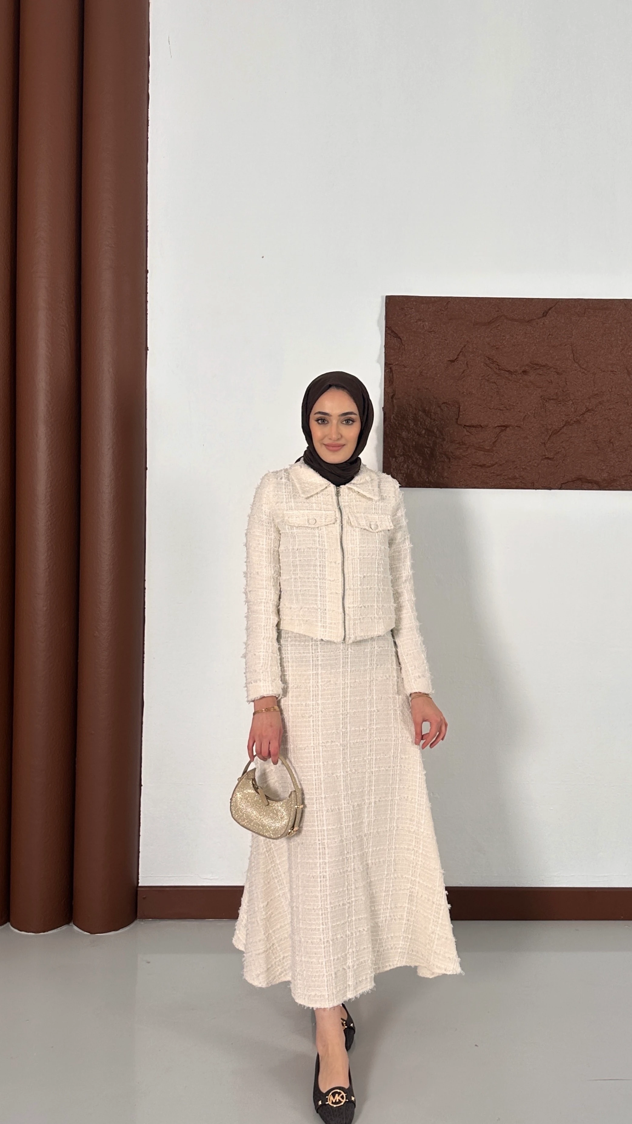 Fermuar Detaylı Chanel Takım - Krem