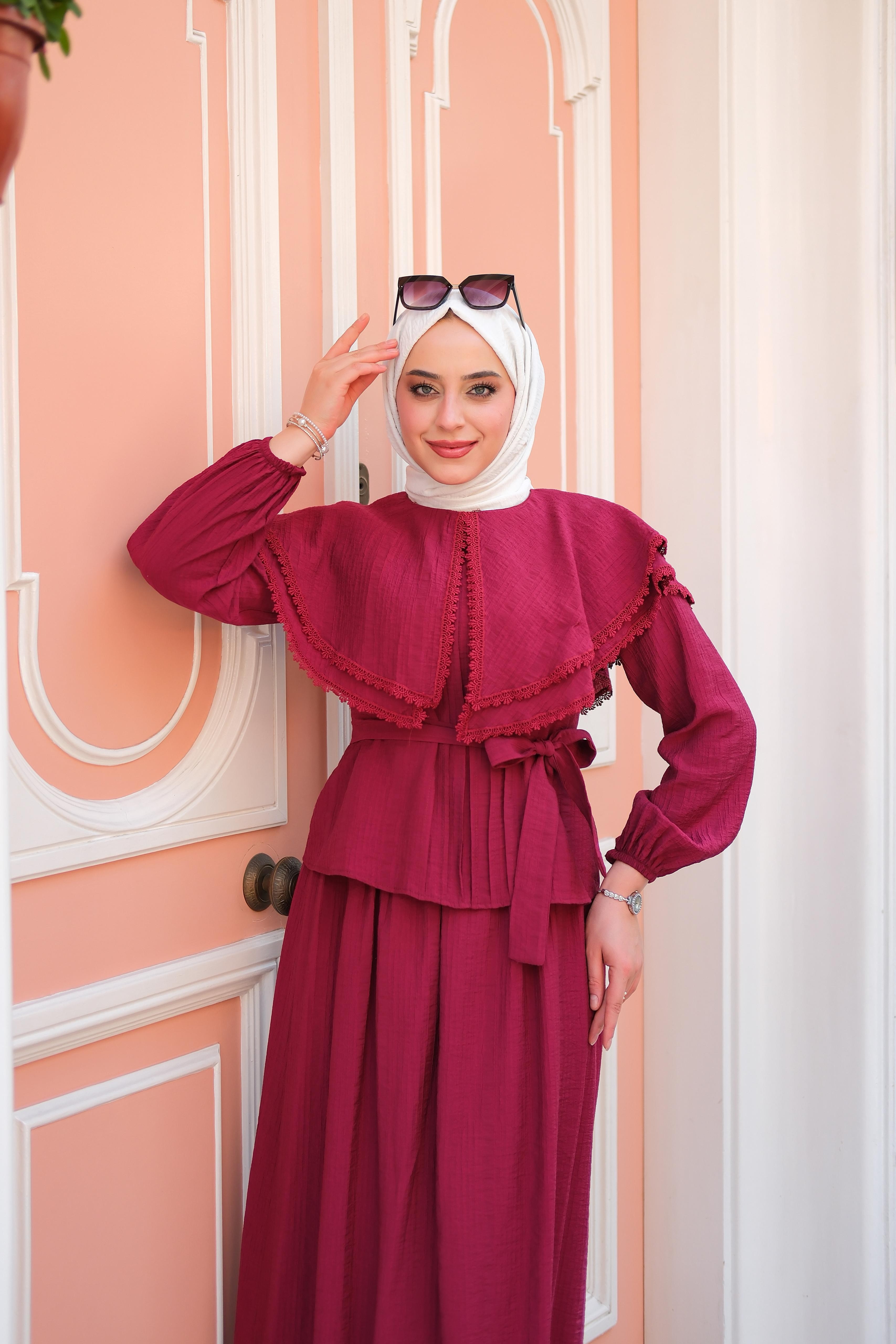Miya Muslin Takım Bordo T33