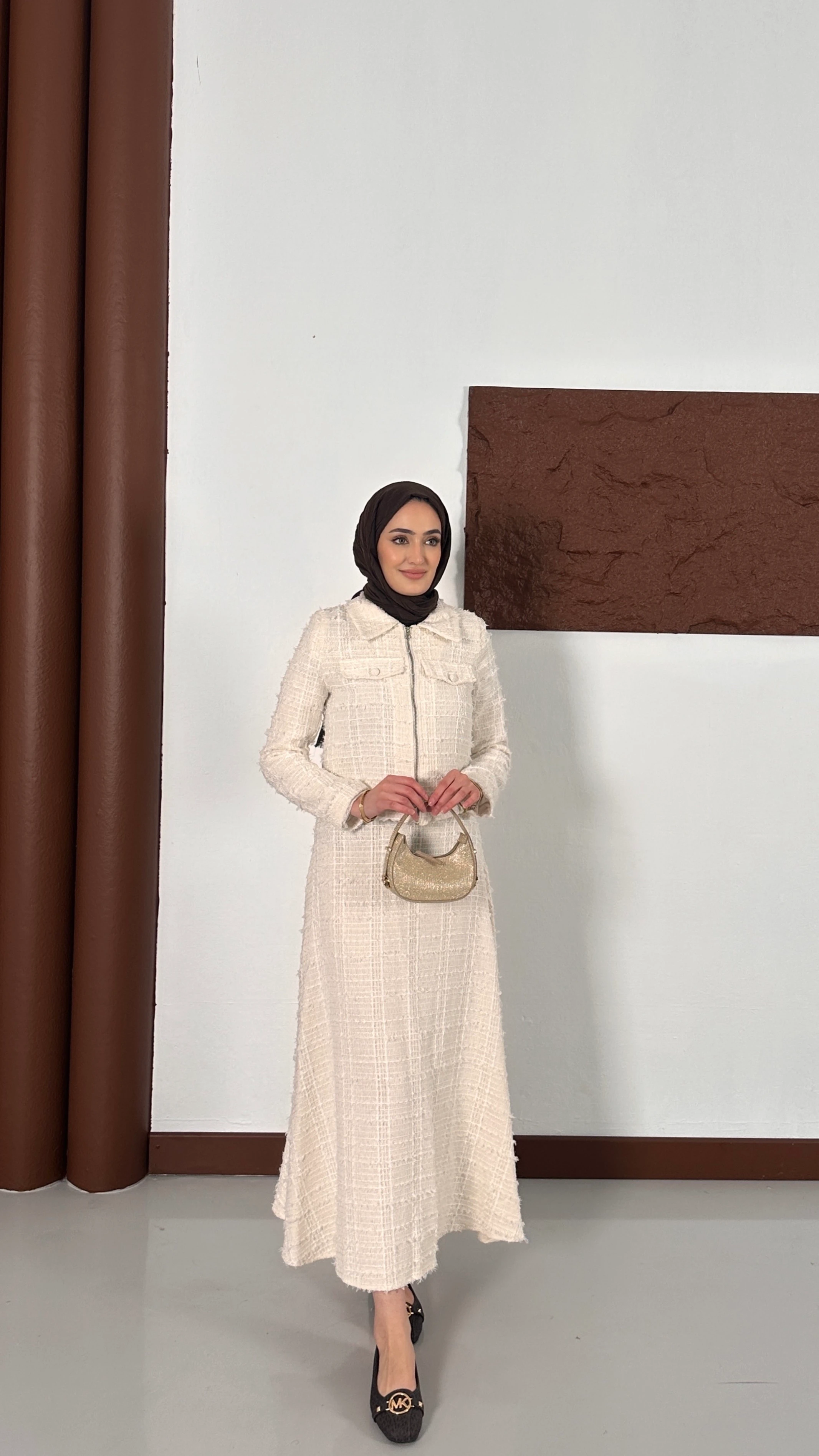 Fermuar Detaylı Chanel Takım - Krem