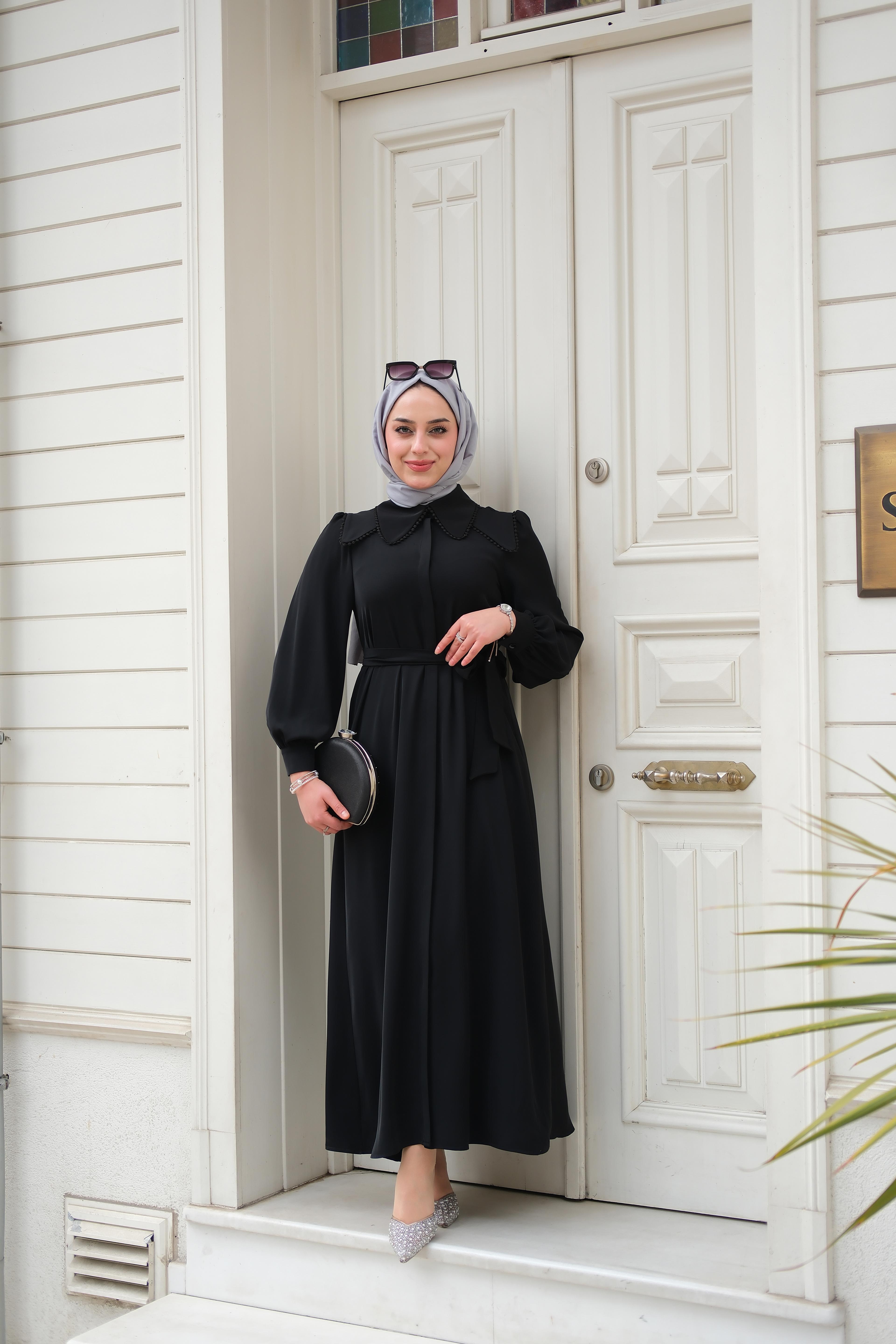 Stella Saten İpek Elbise Siyah ELB34