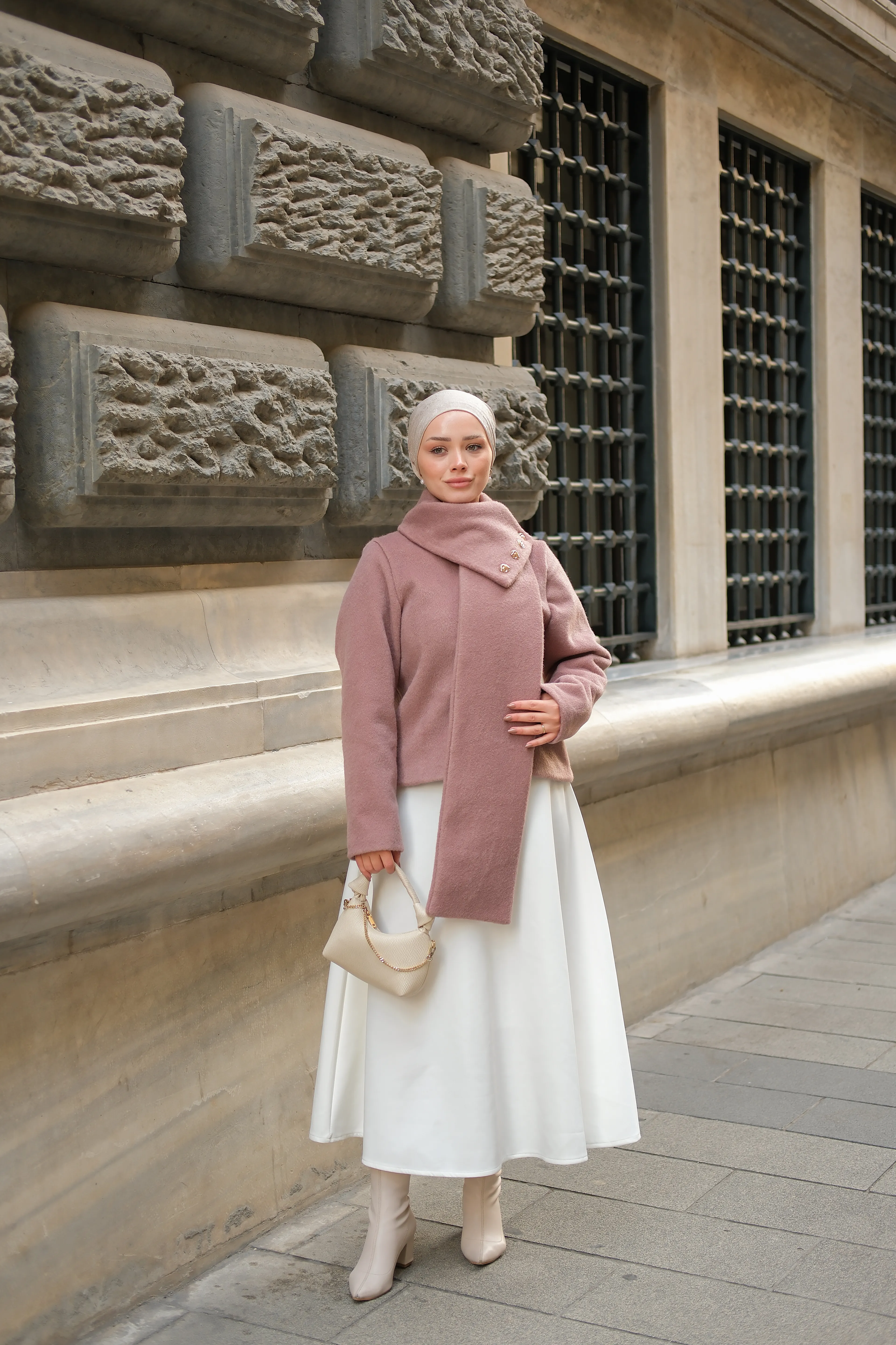 Kaşkol Detay Astarlı Kaban Gül Kurusu K25