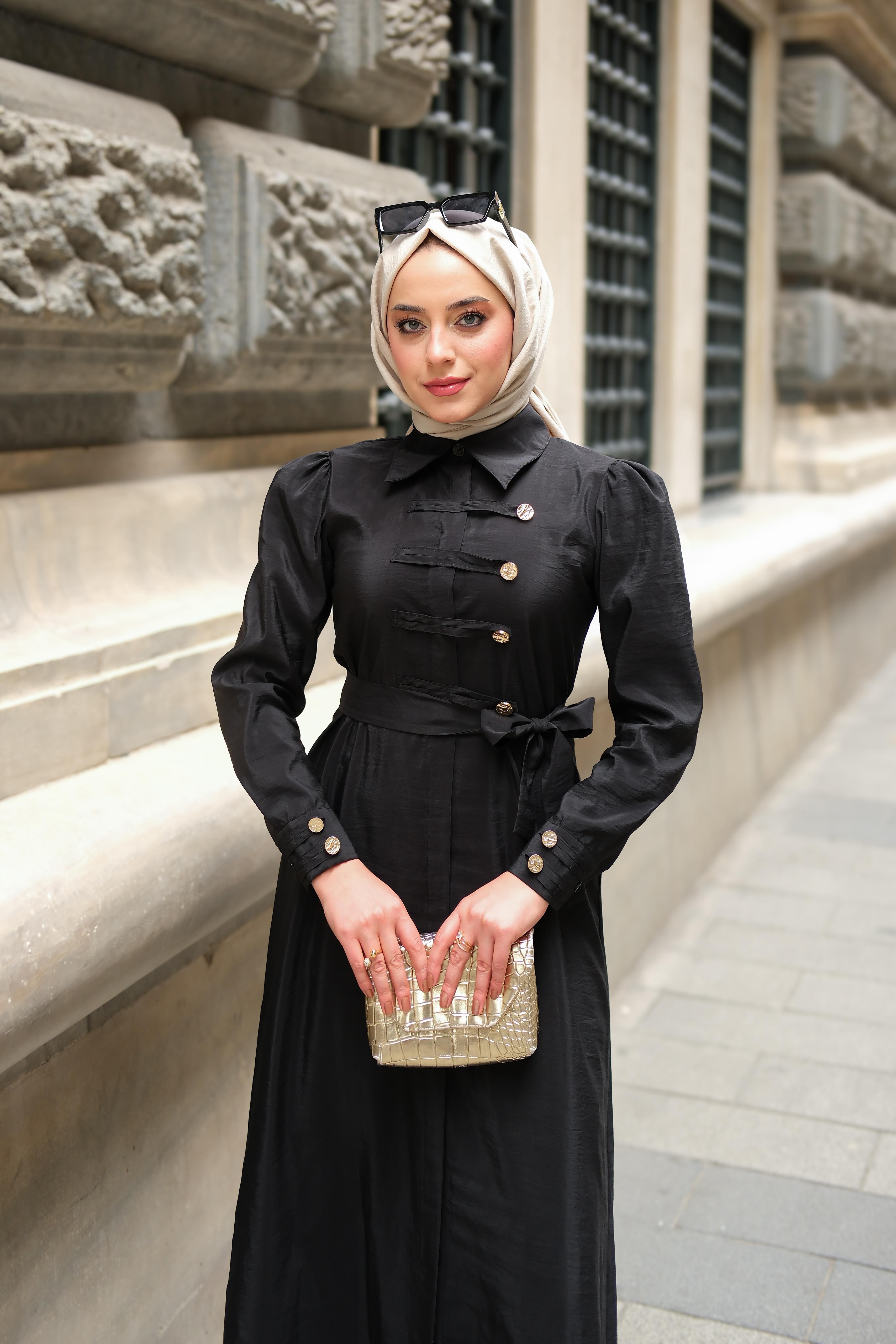 Siina Detay Elbise Siyah ELB43