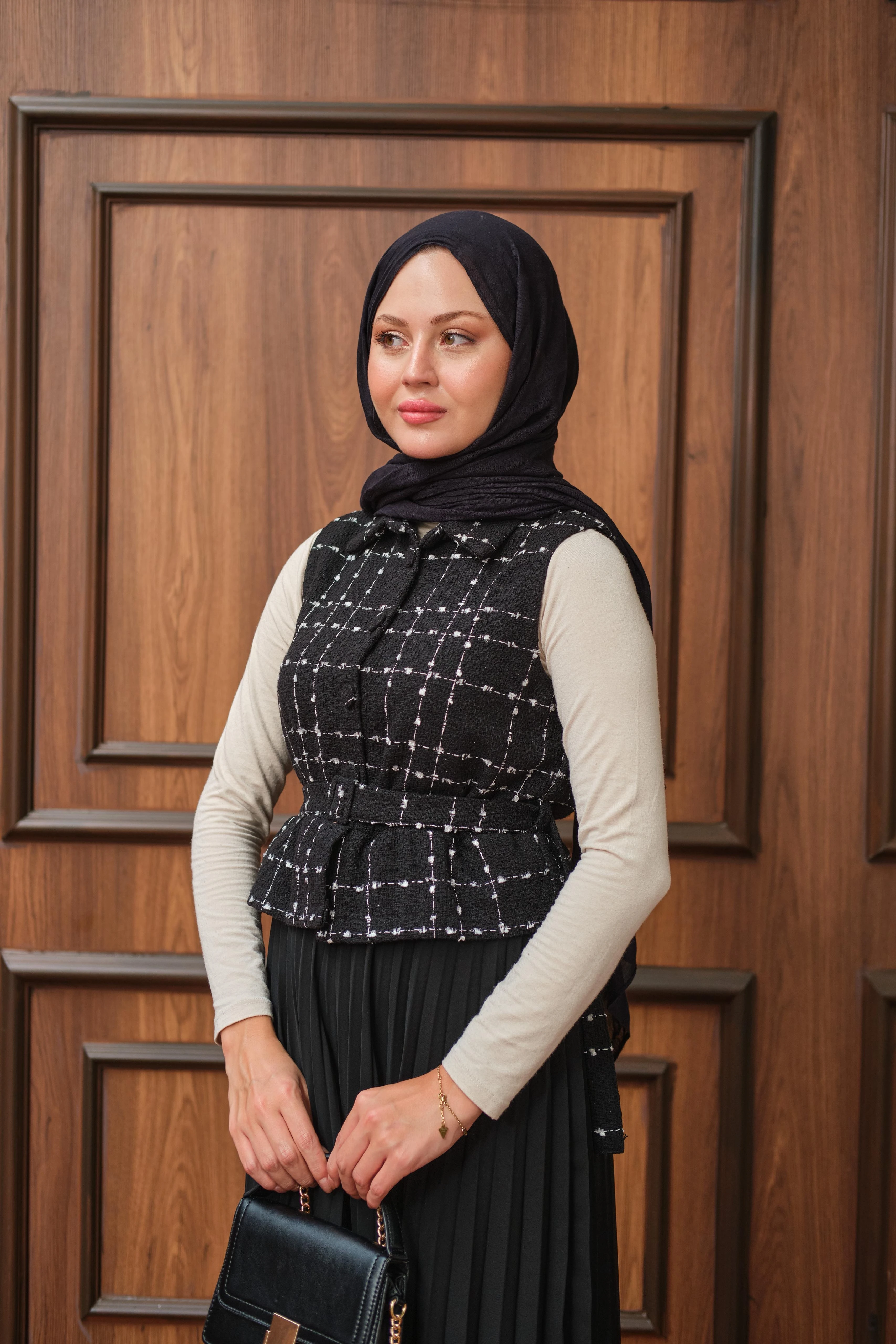 Luva Pileli Elbise-Siyah