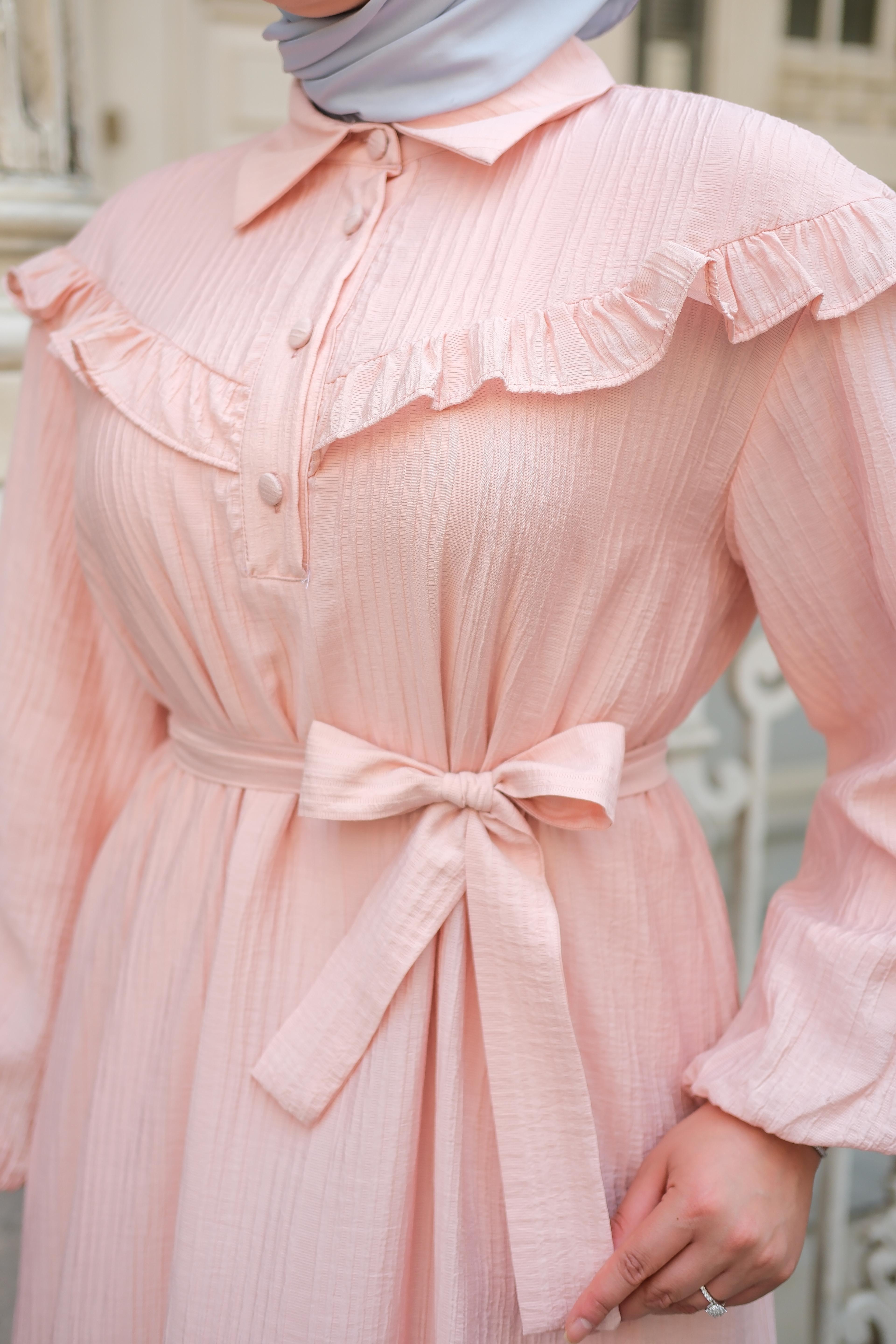 Slayn Detay Elbise Toz Pembe ELB78
