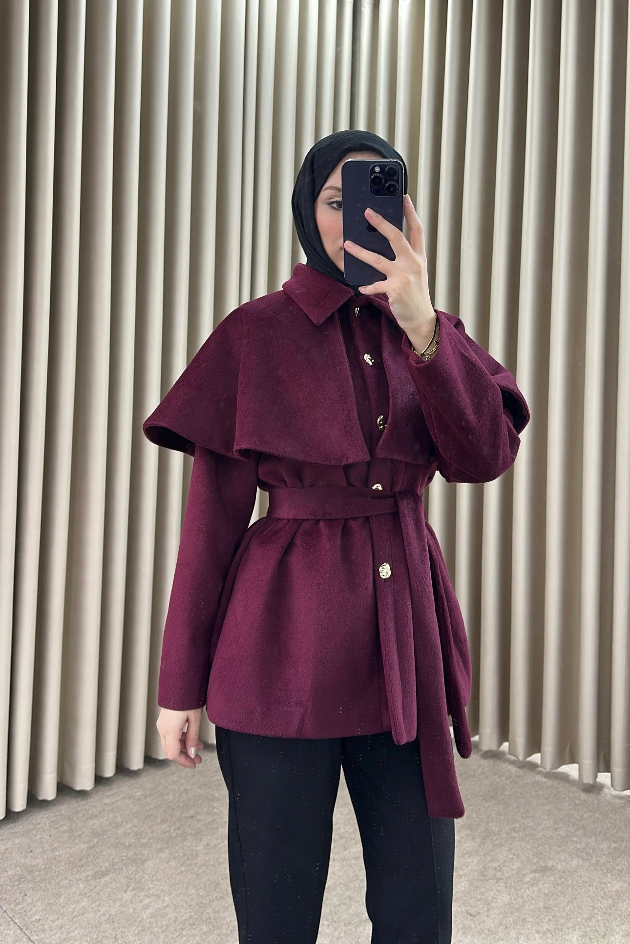 FLY PELERİN DETAYLI KAŞE KABAN BORDO K28