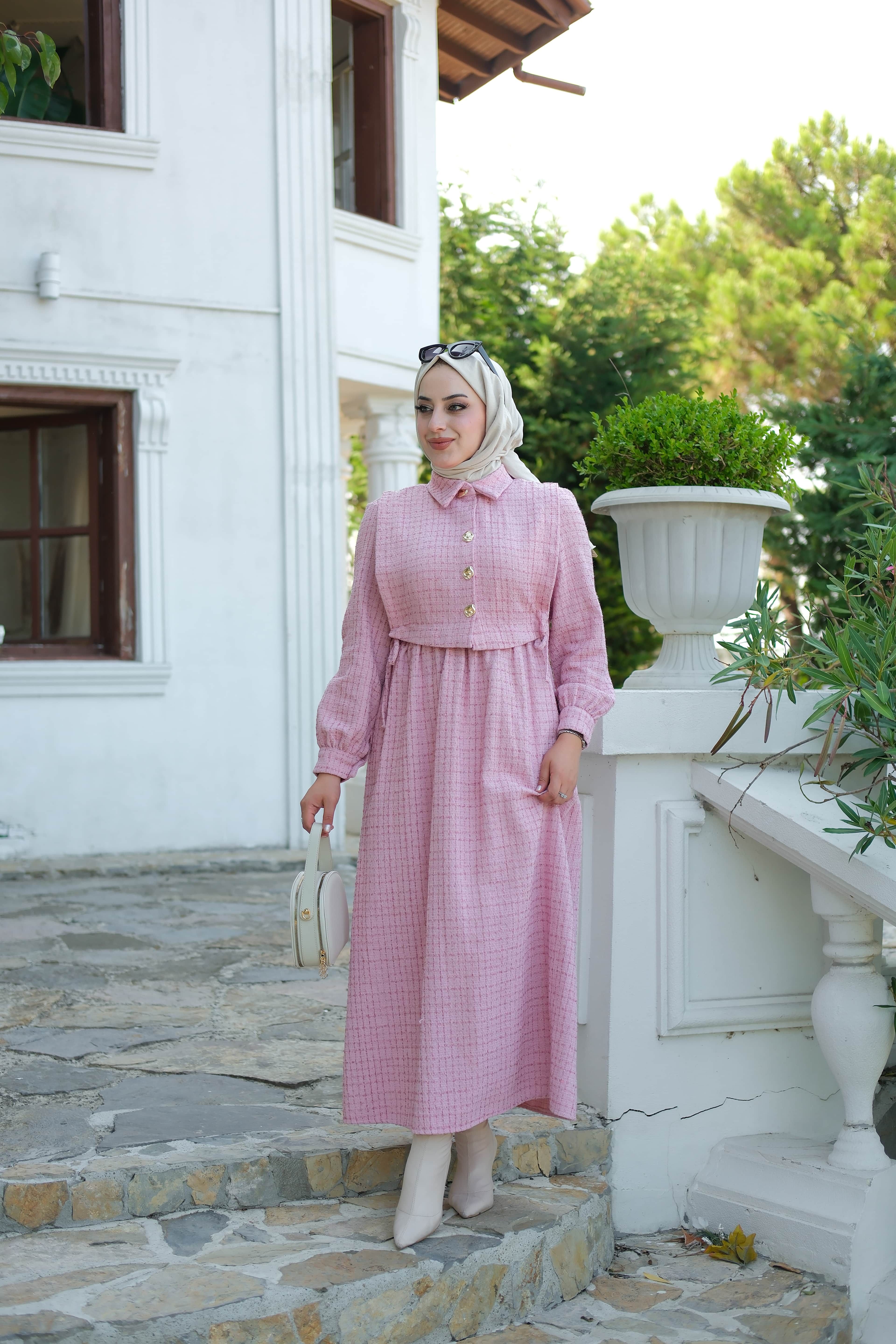 Chanel Detay Elbise Pembe ELB170