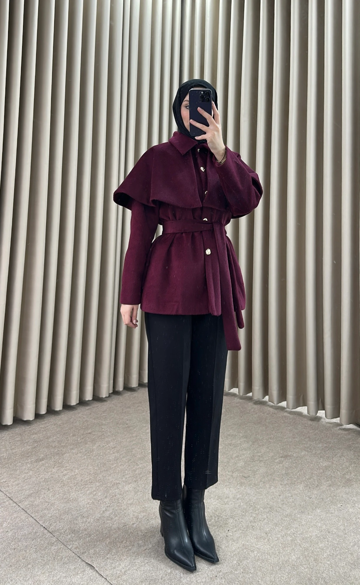 FLY PELERİN DETAYLI KAŞE KABAN BORDO K28