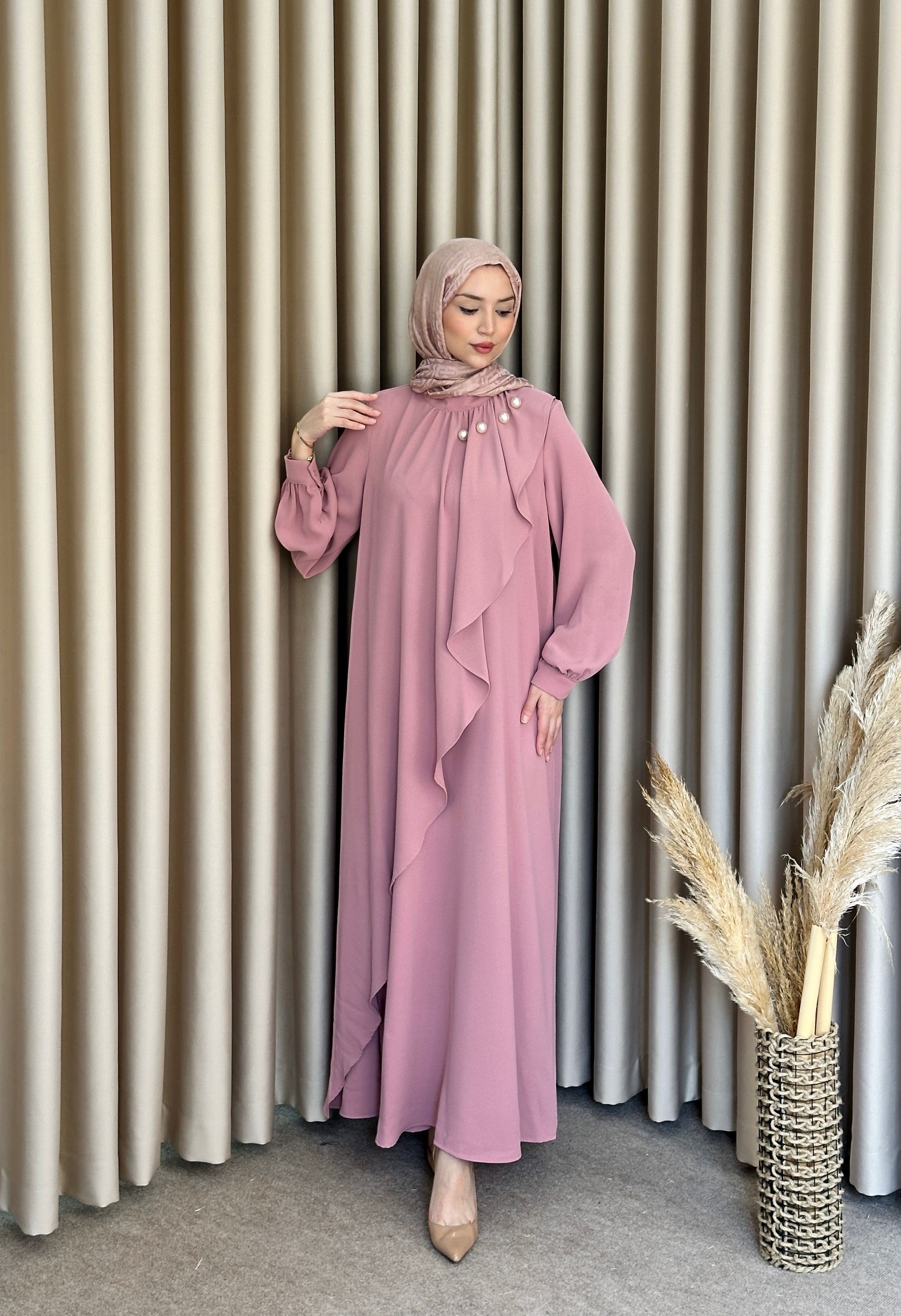 İncili Crep Elbise Toz Pembe ELB80