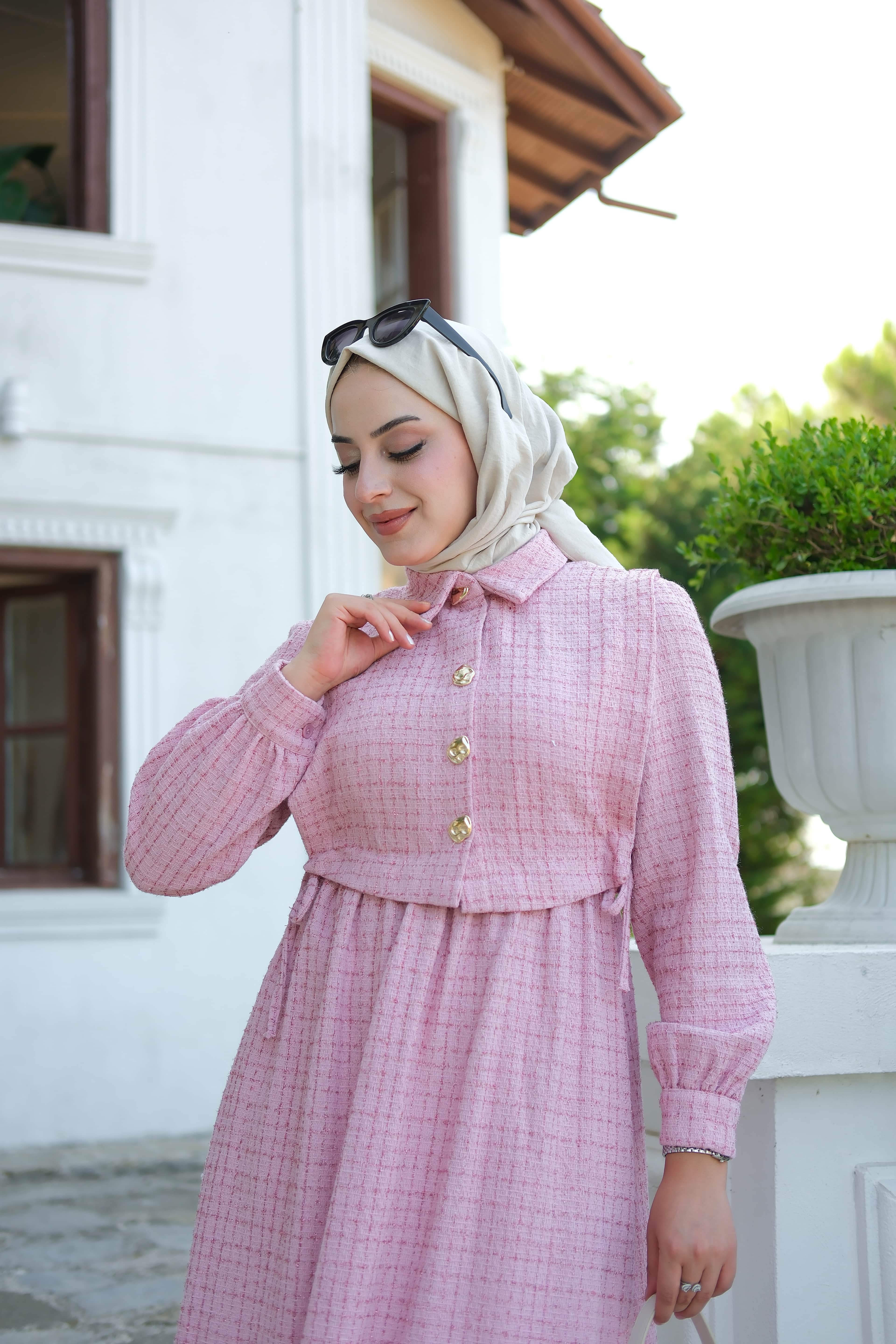 Chanel Detay Elbise Pembe ELB170