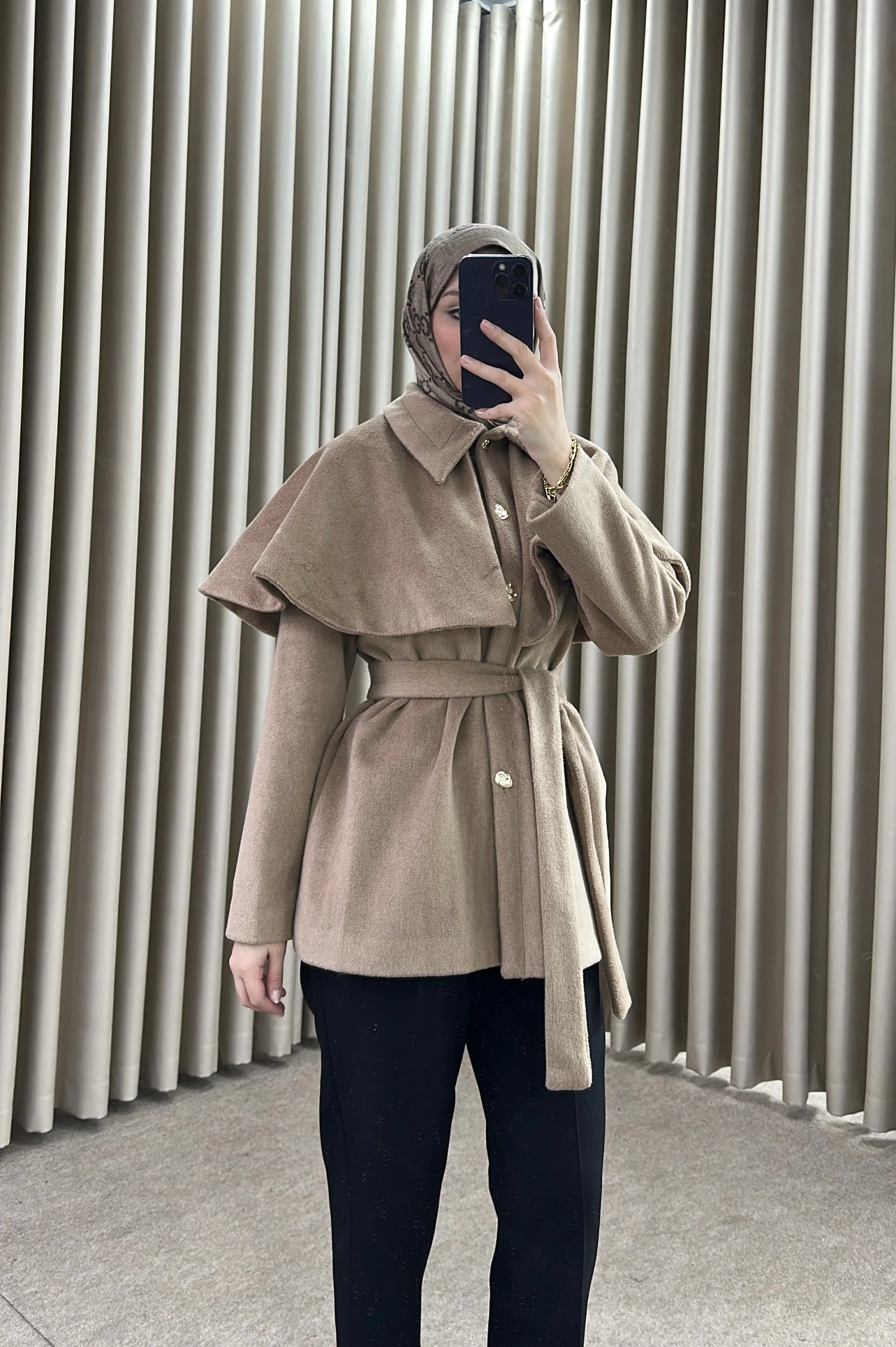 Fly Pelerin Detaylı Kaşe Kaban Bej K28