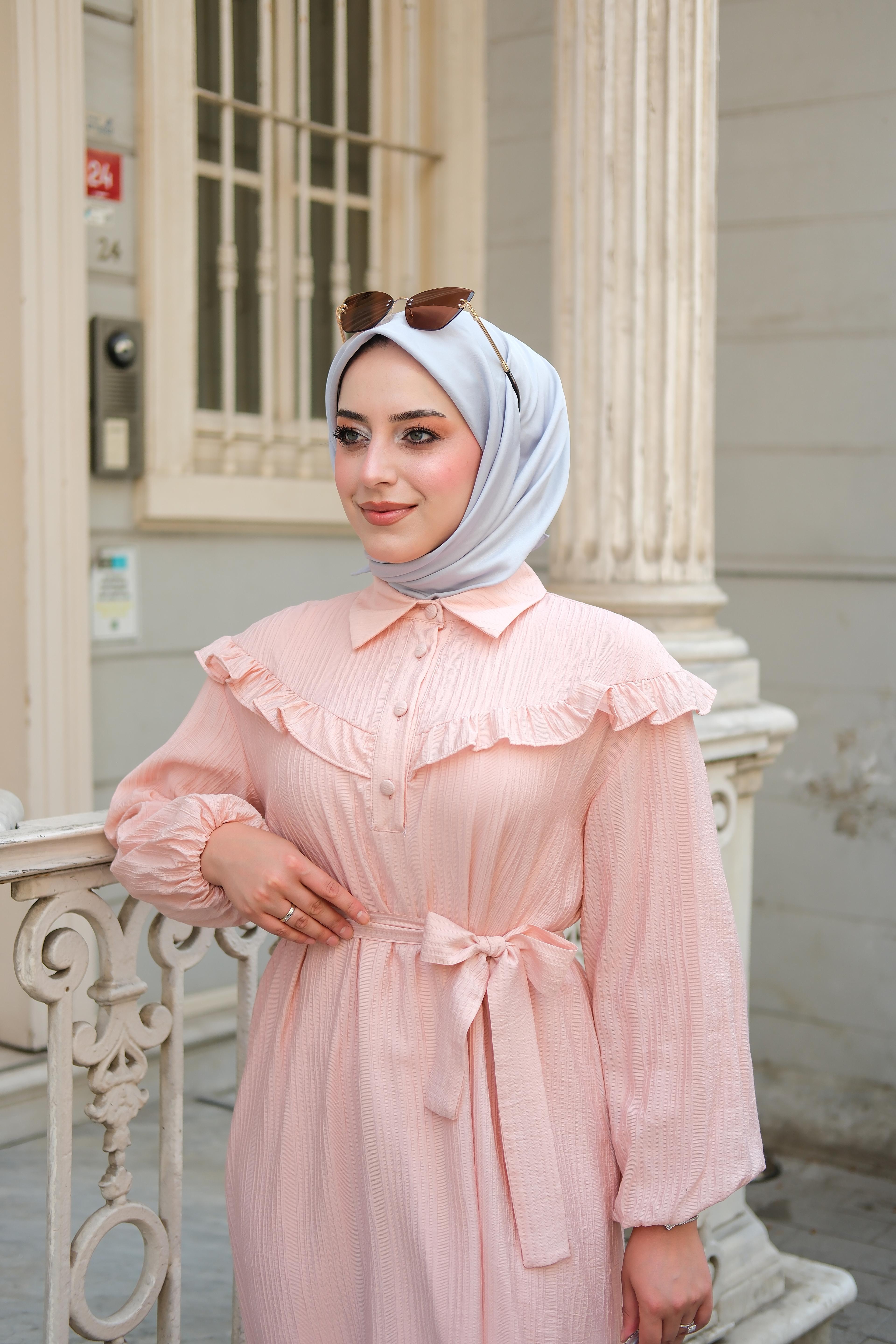 Slayn Detay Elbise Toz Pembe ELB78
