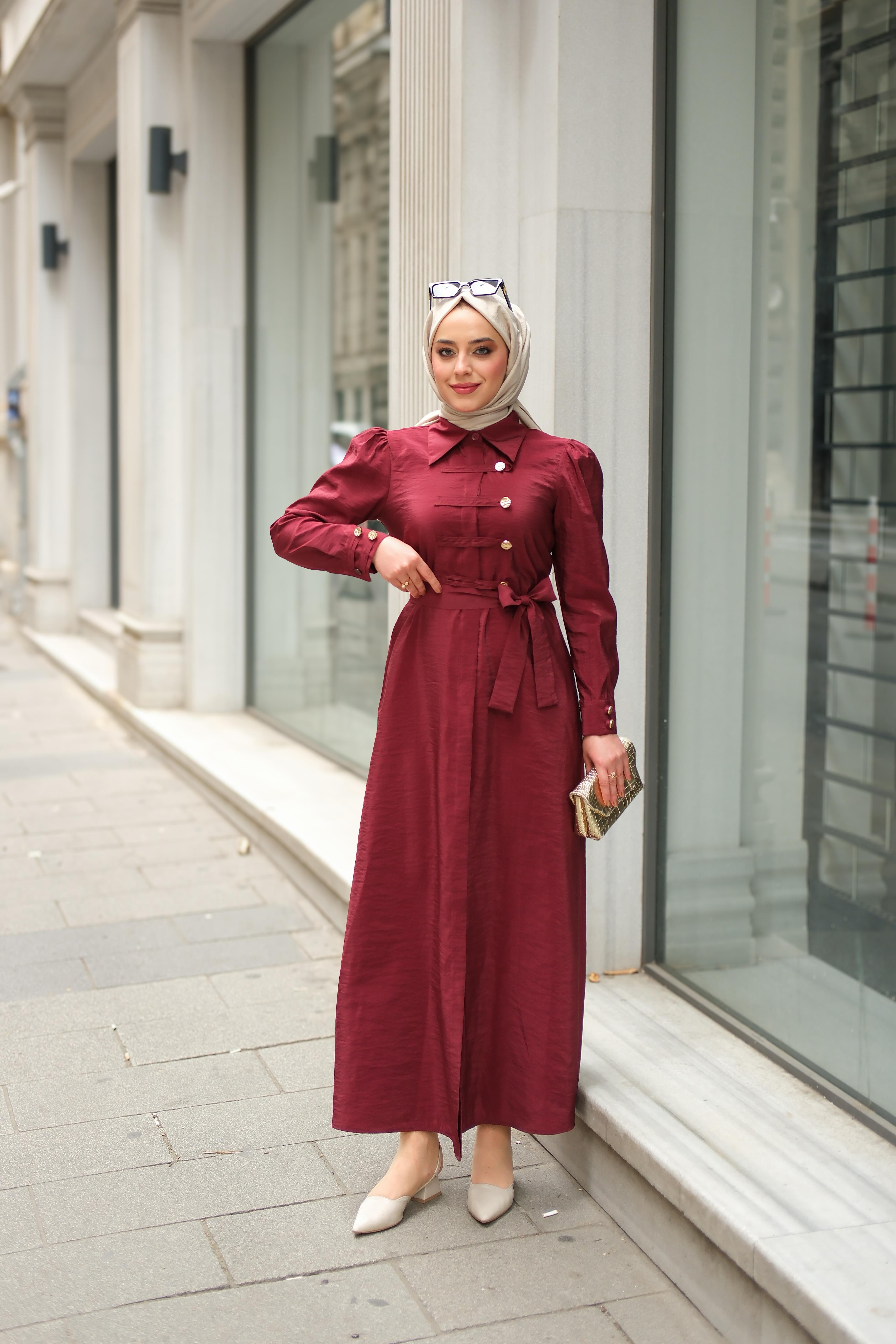 Siina Detay Elbise Bordo ELB43