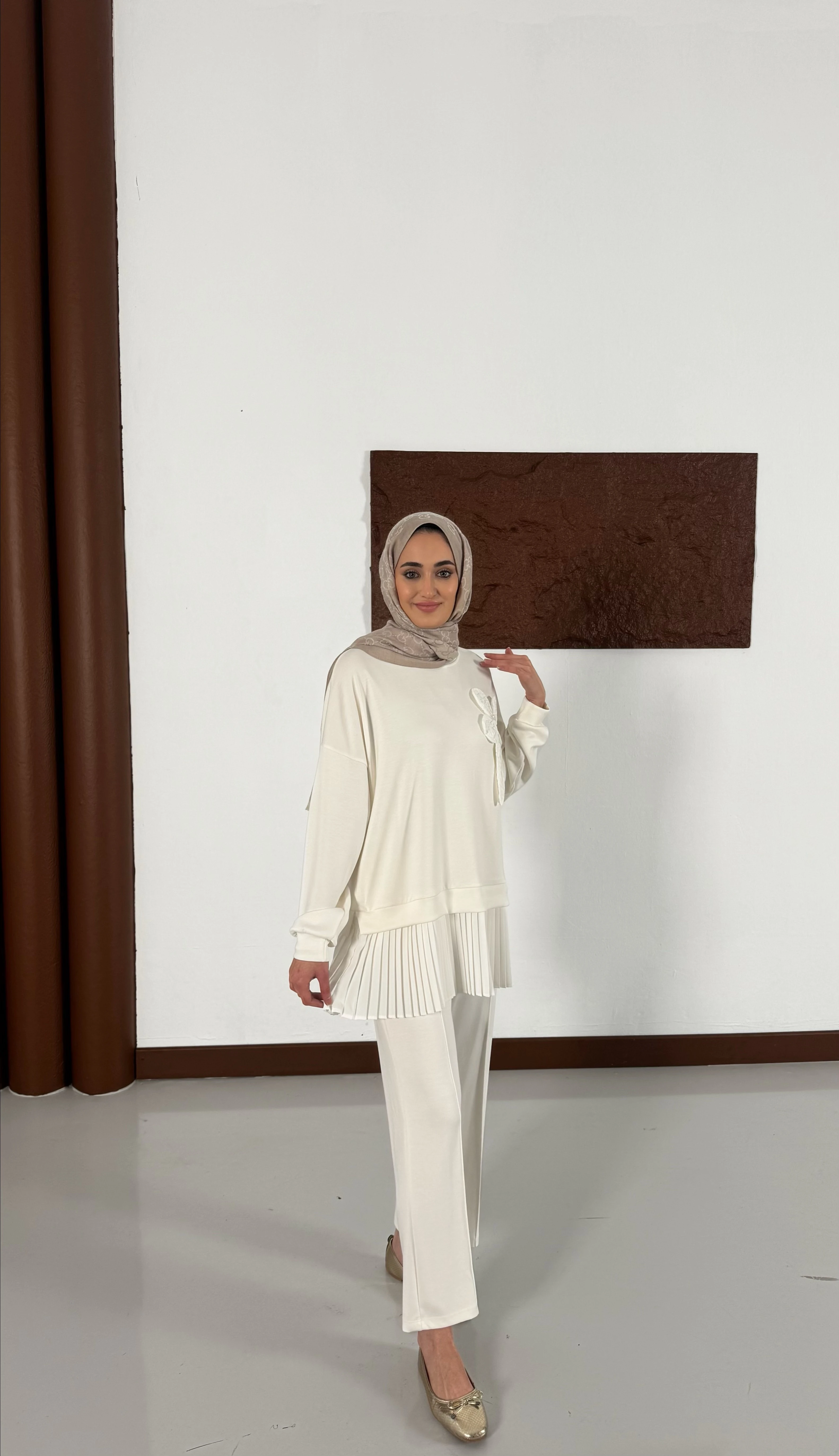 oysho çiçek detaylı takım-Beyaz