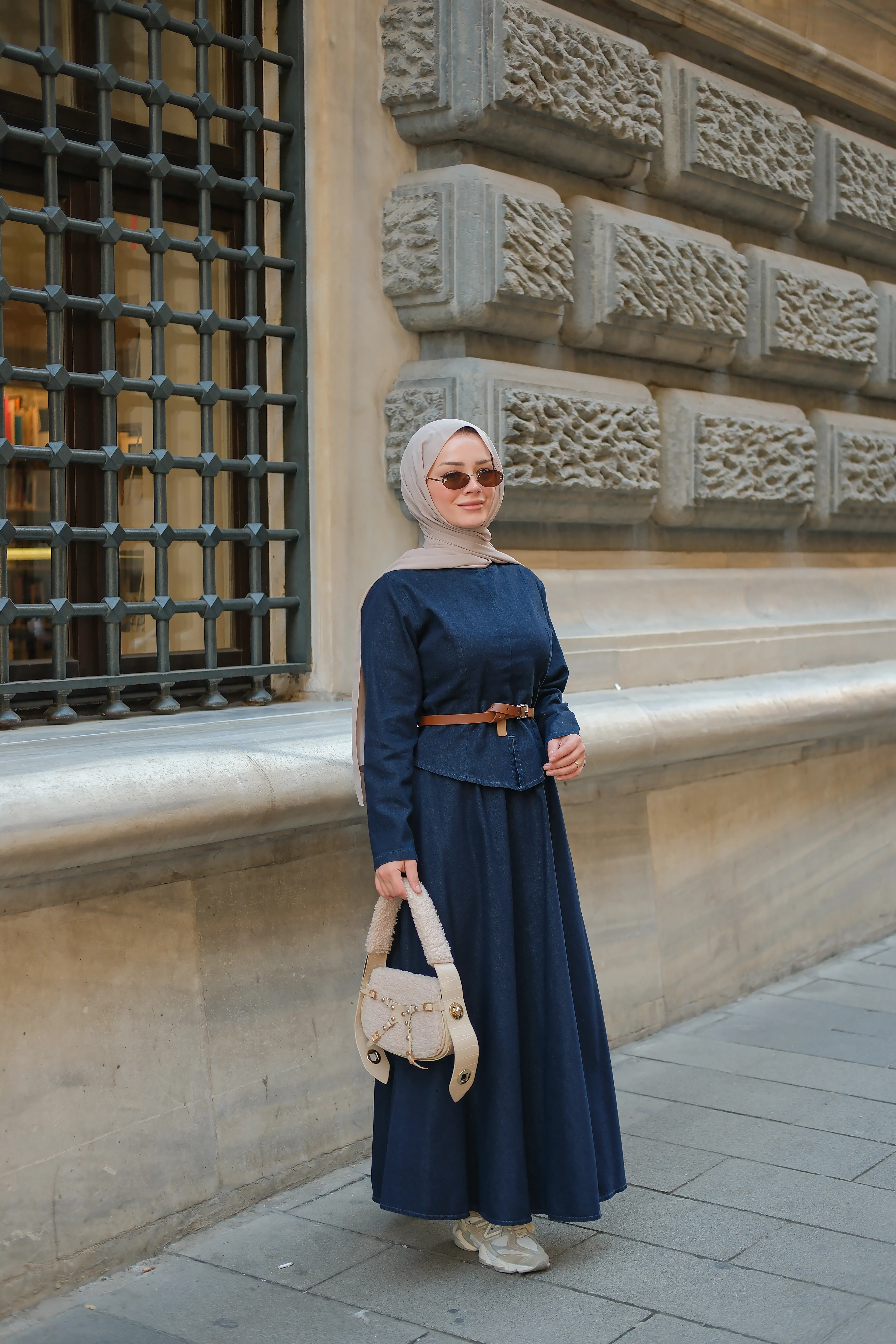 Noa Seyyar Kemer Detaylı Denim Takım - Lacivert