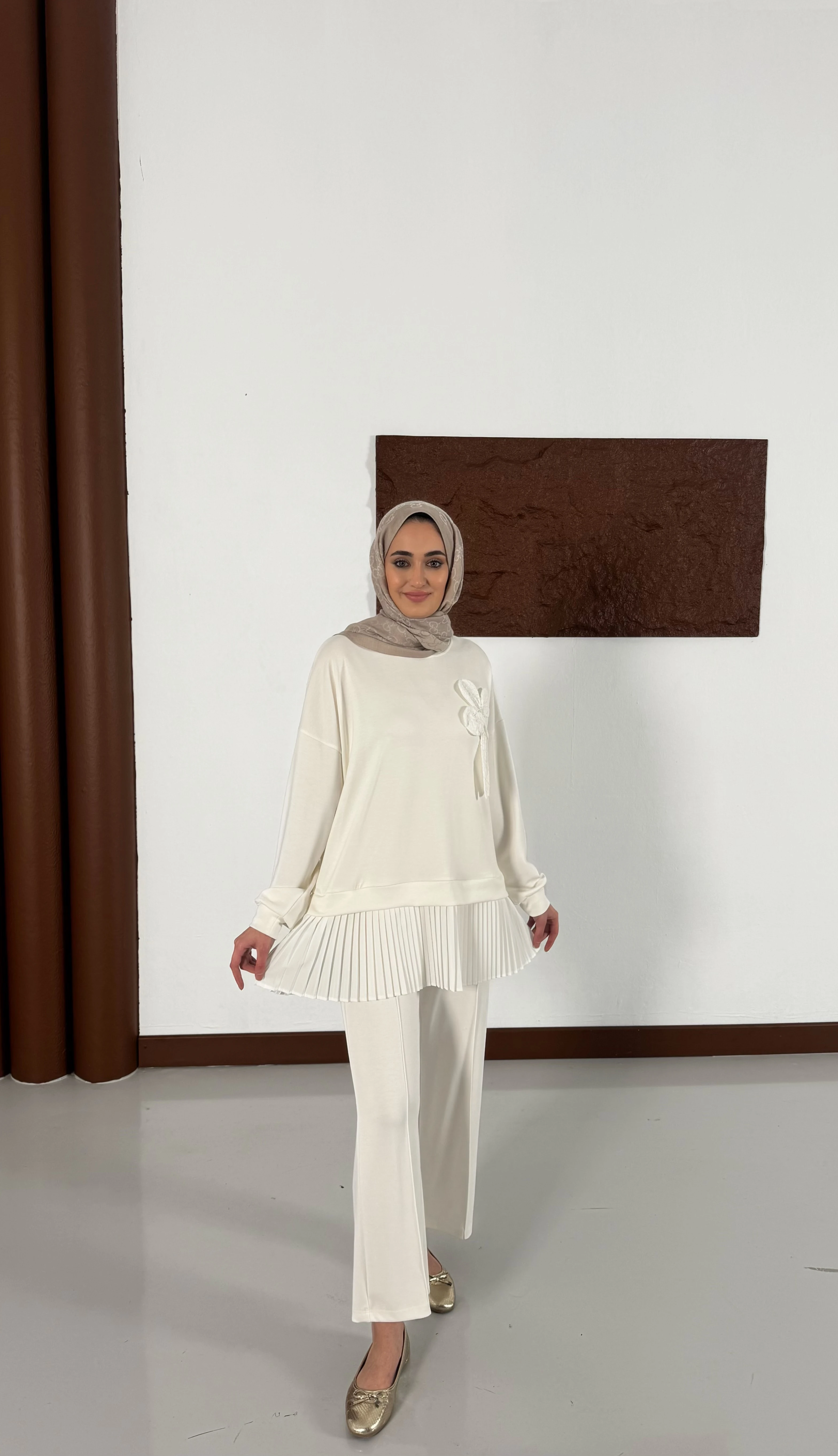 oysho çiçek detaylı takım-Beyaz