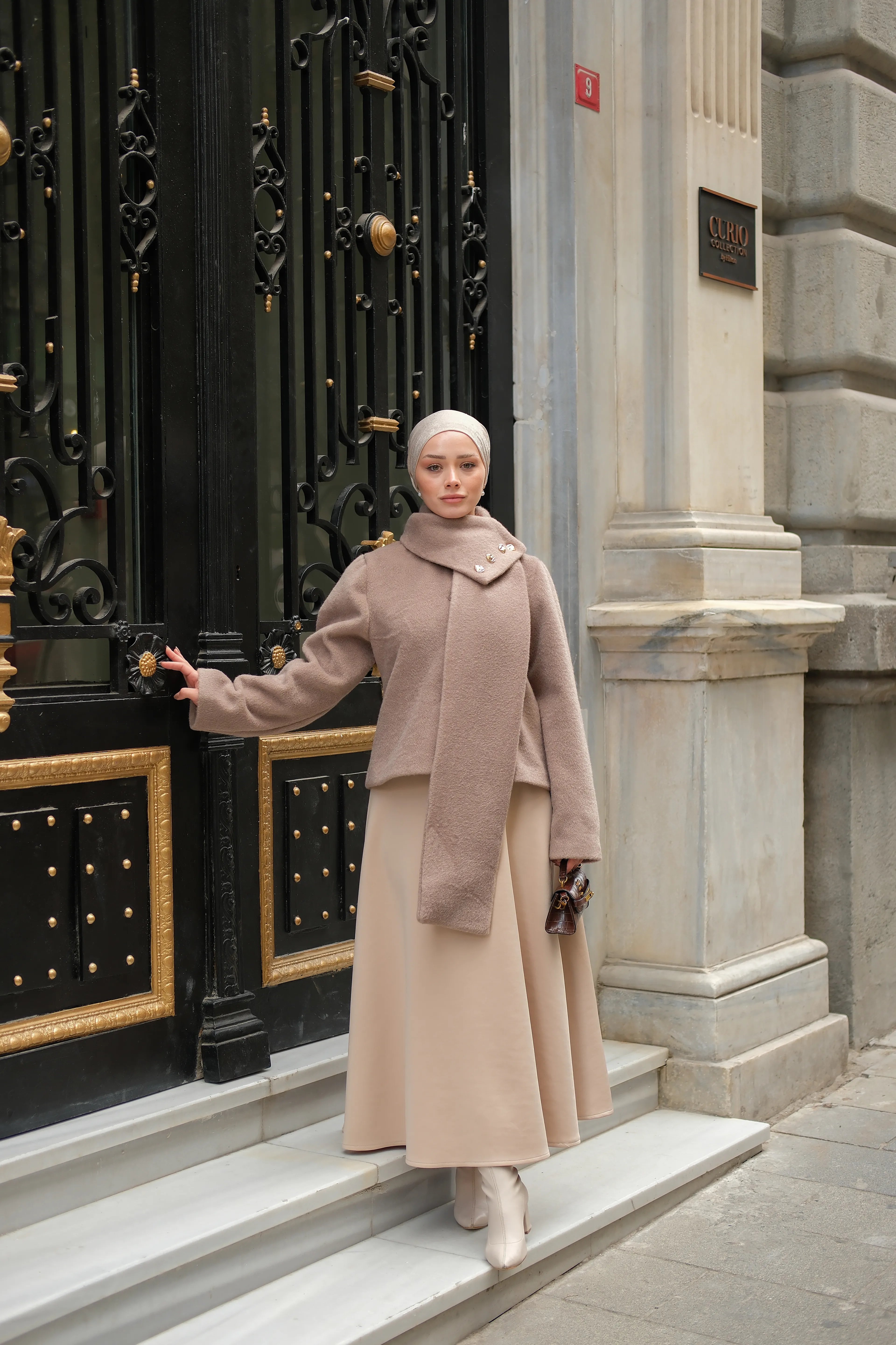 Kaşkol Detay Astarlı Kaban Bej K25