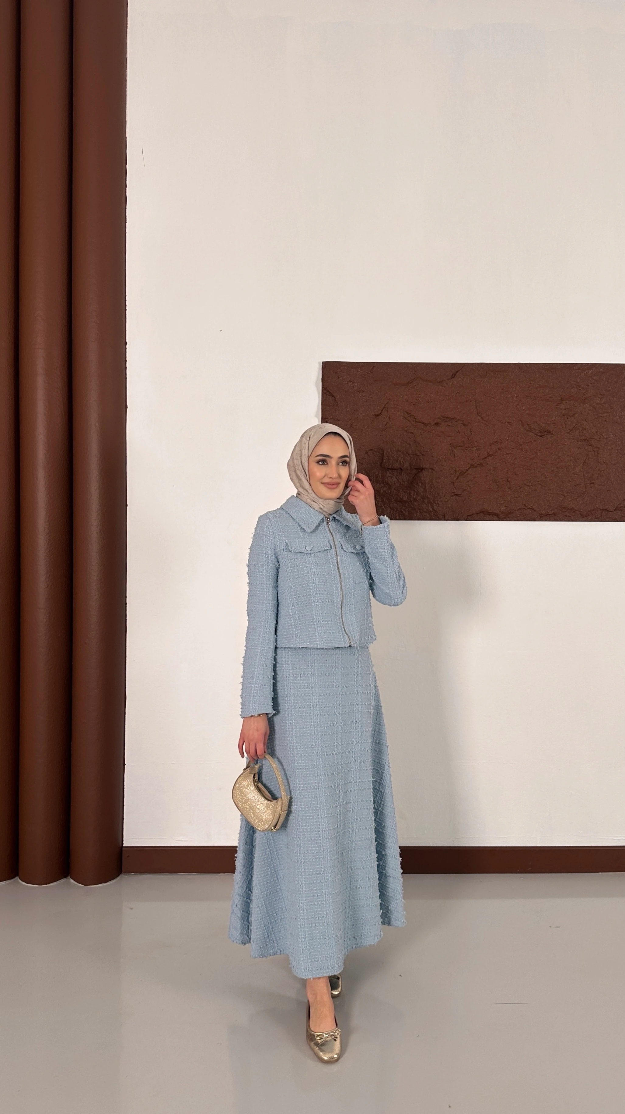 Fermuar Detaylı Chanel Takım - Açık mavi