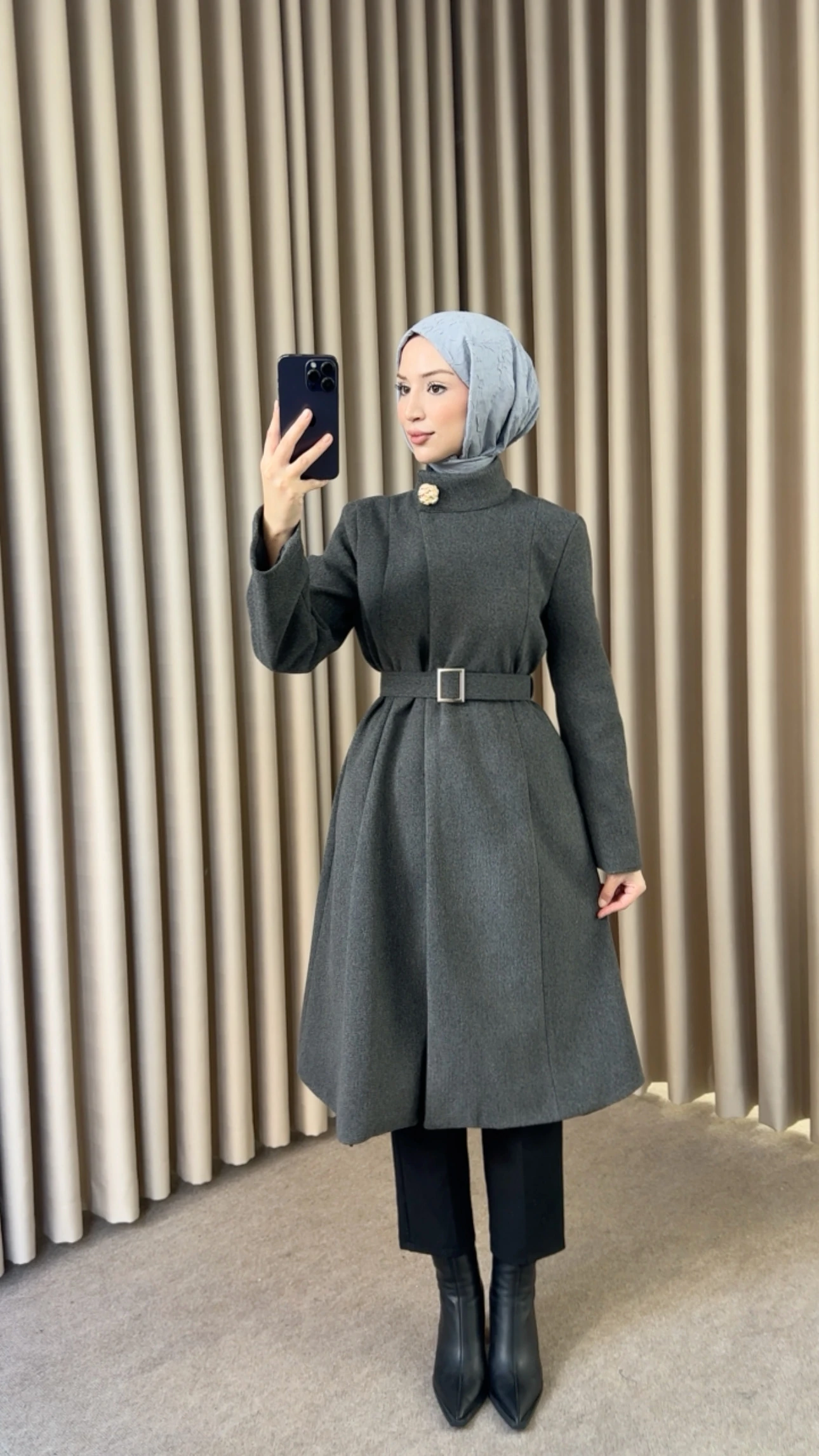 Clara Kaşe Kaban Gri K8