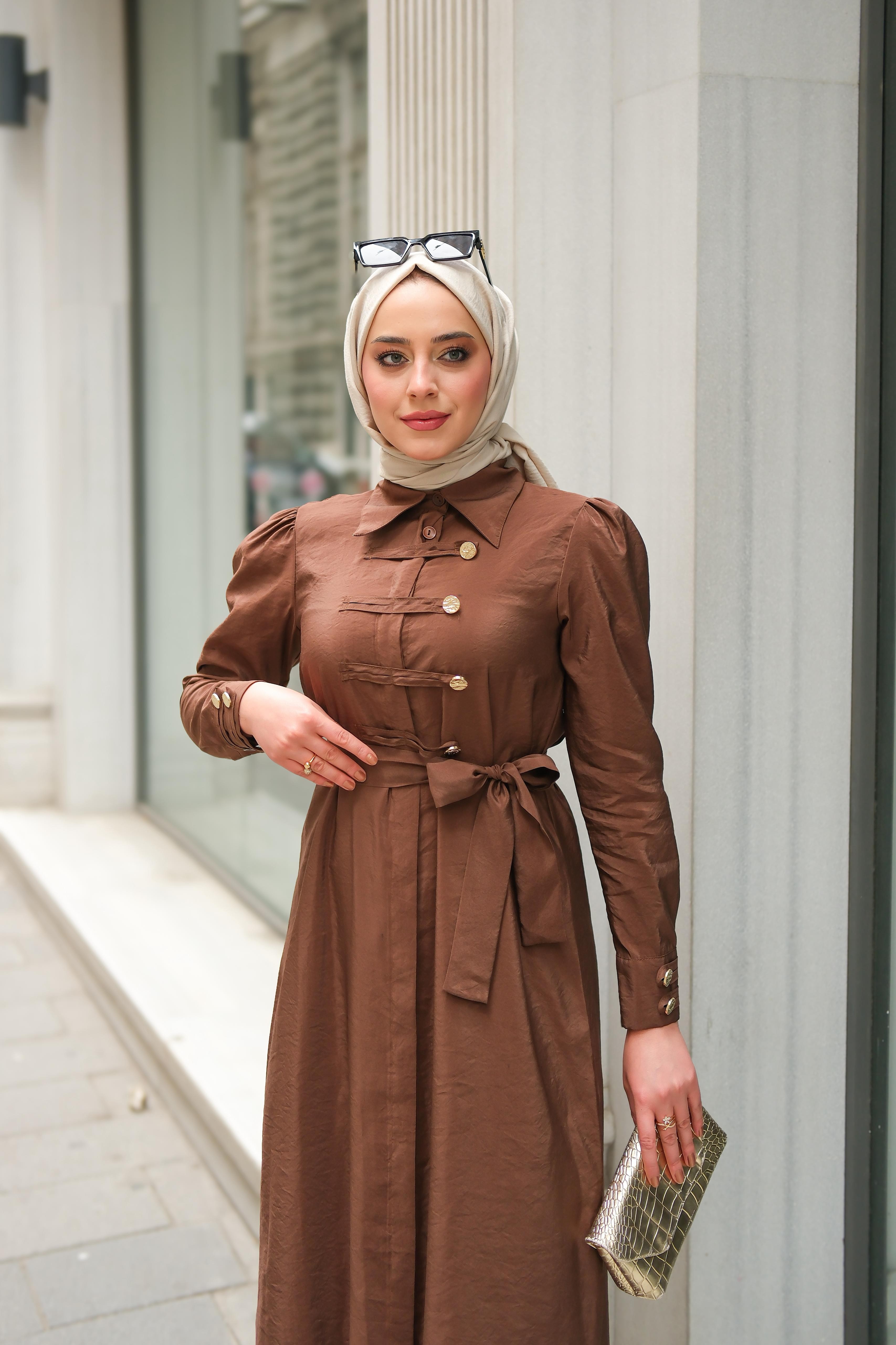 Siina Detay Elbise Kahverengi ELB43