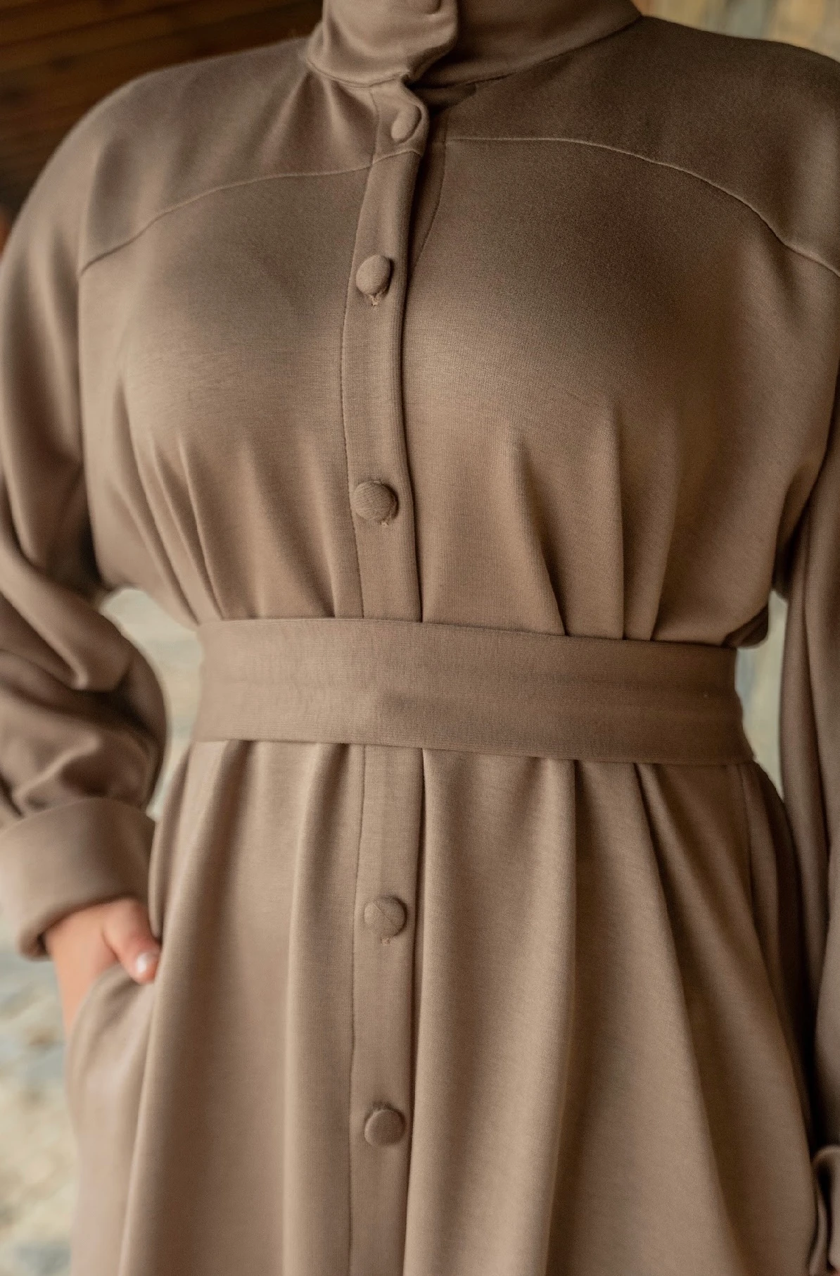 Düğmeli Oysho Elbise Bej ELB150