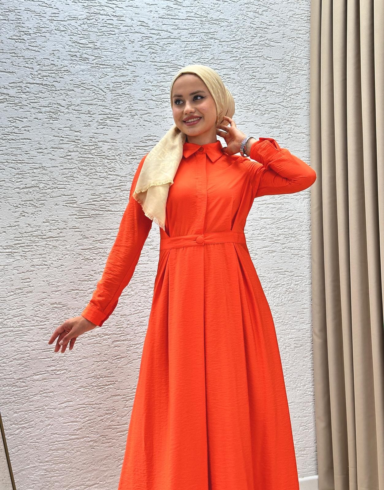 Tensel Kumaş Wape Elbise Orange ELB7