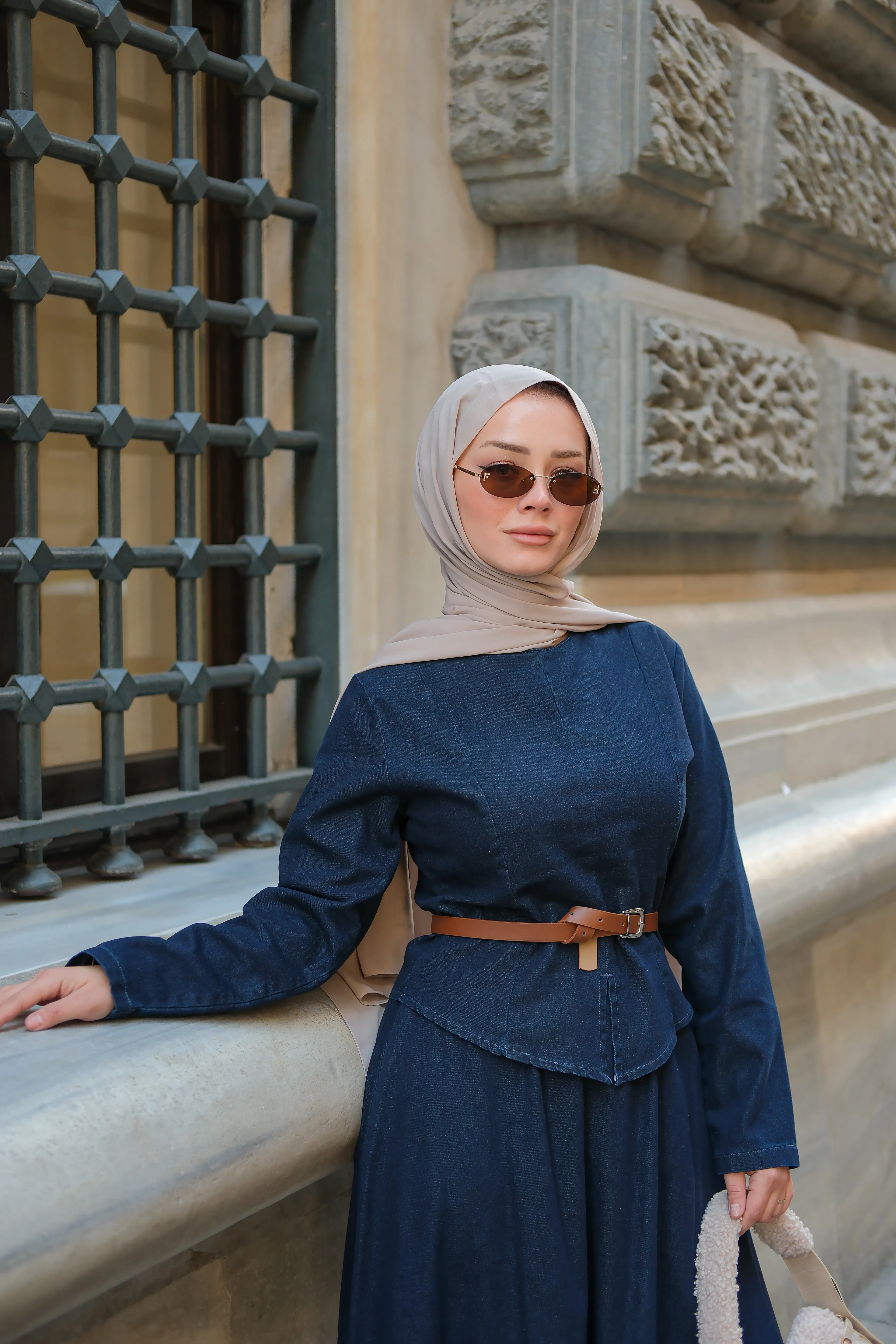 Noa Seyyar Kemer Detaylı Denim Takım - Lacivert