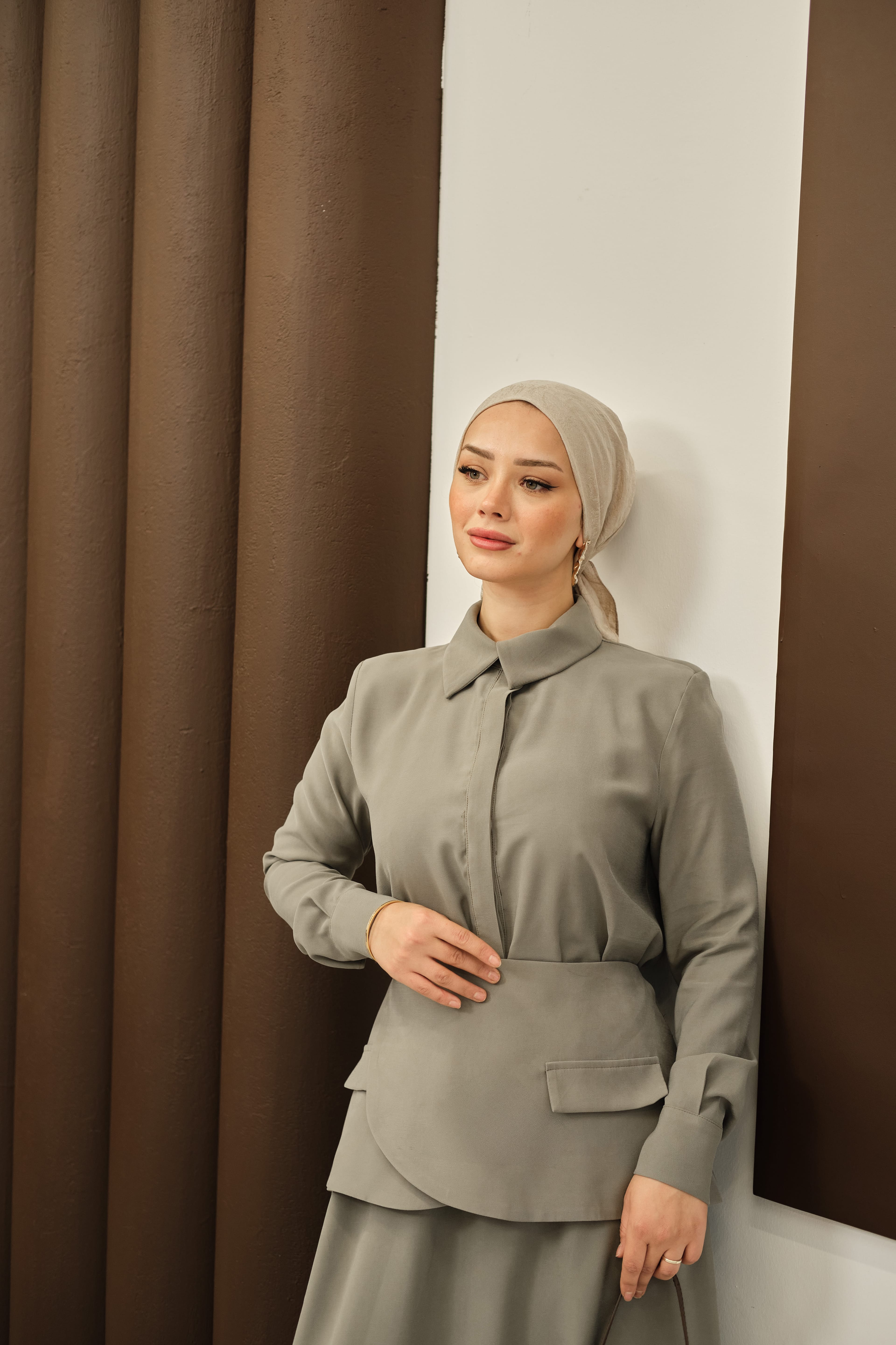 Bağlama Detaylı Elbise Haki Yeşil 