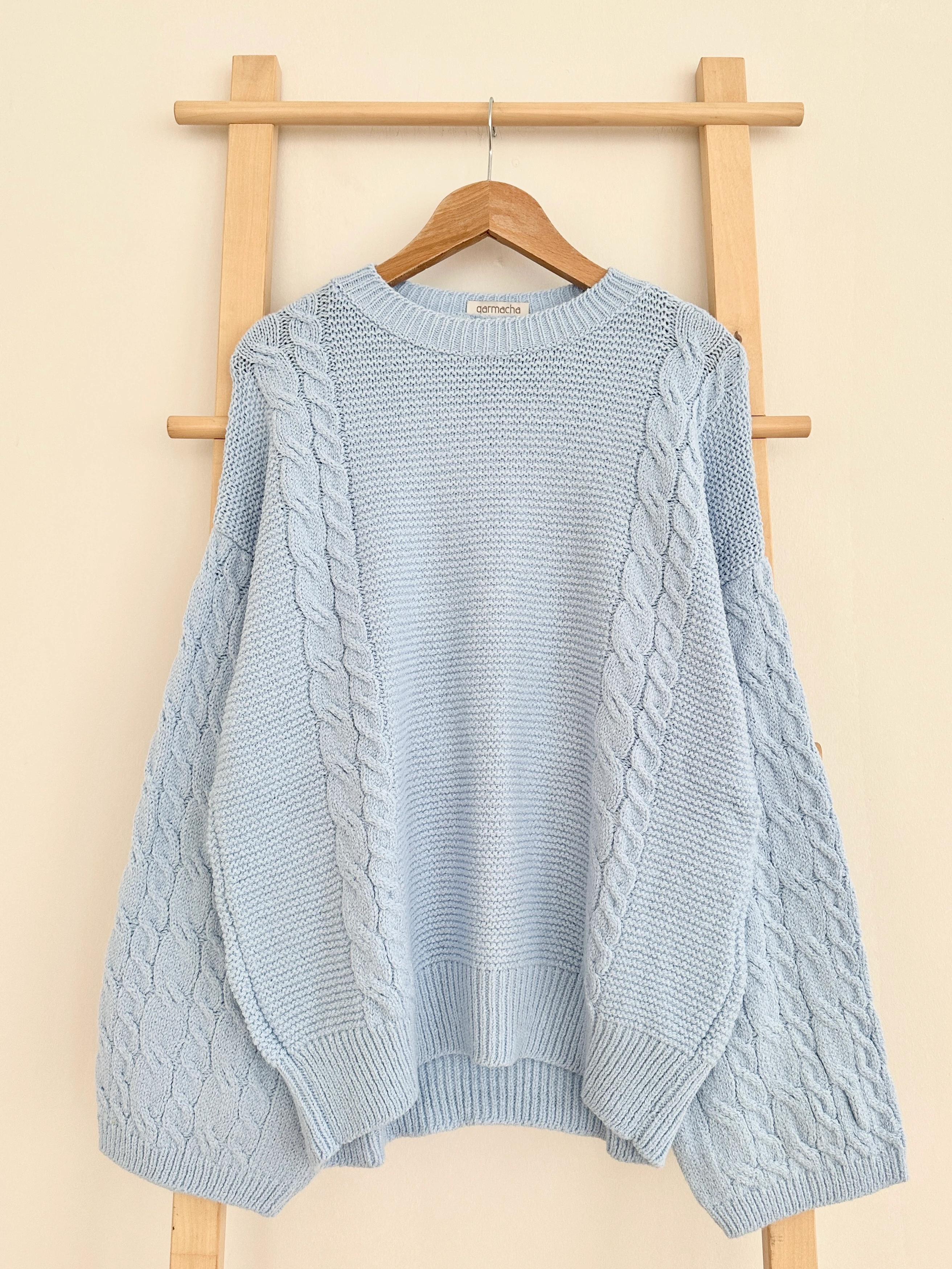 Bisiklet Yaka Örgü Desenli Kazak - Bebe Mavisi