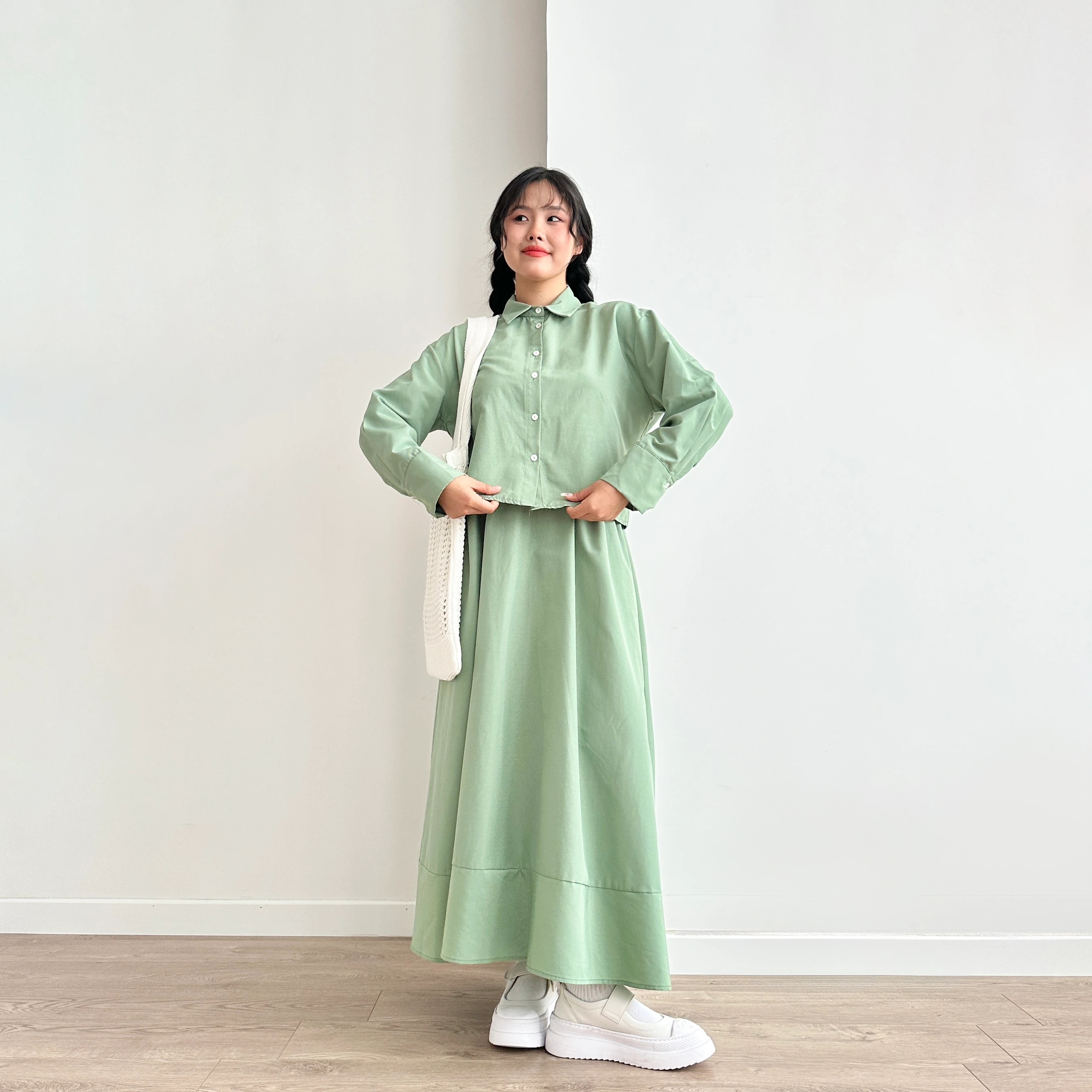 İnce Crop Gömlek & Etek Takım