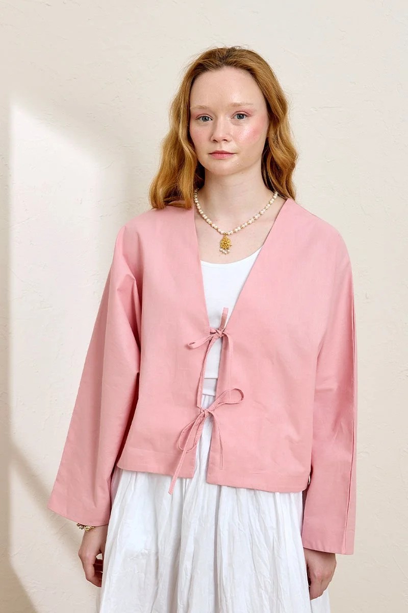 2 Fiyonklu Crop Ceket - Pembe