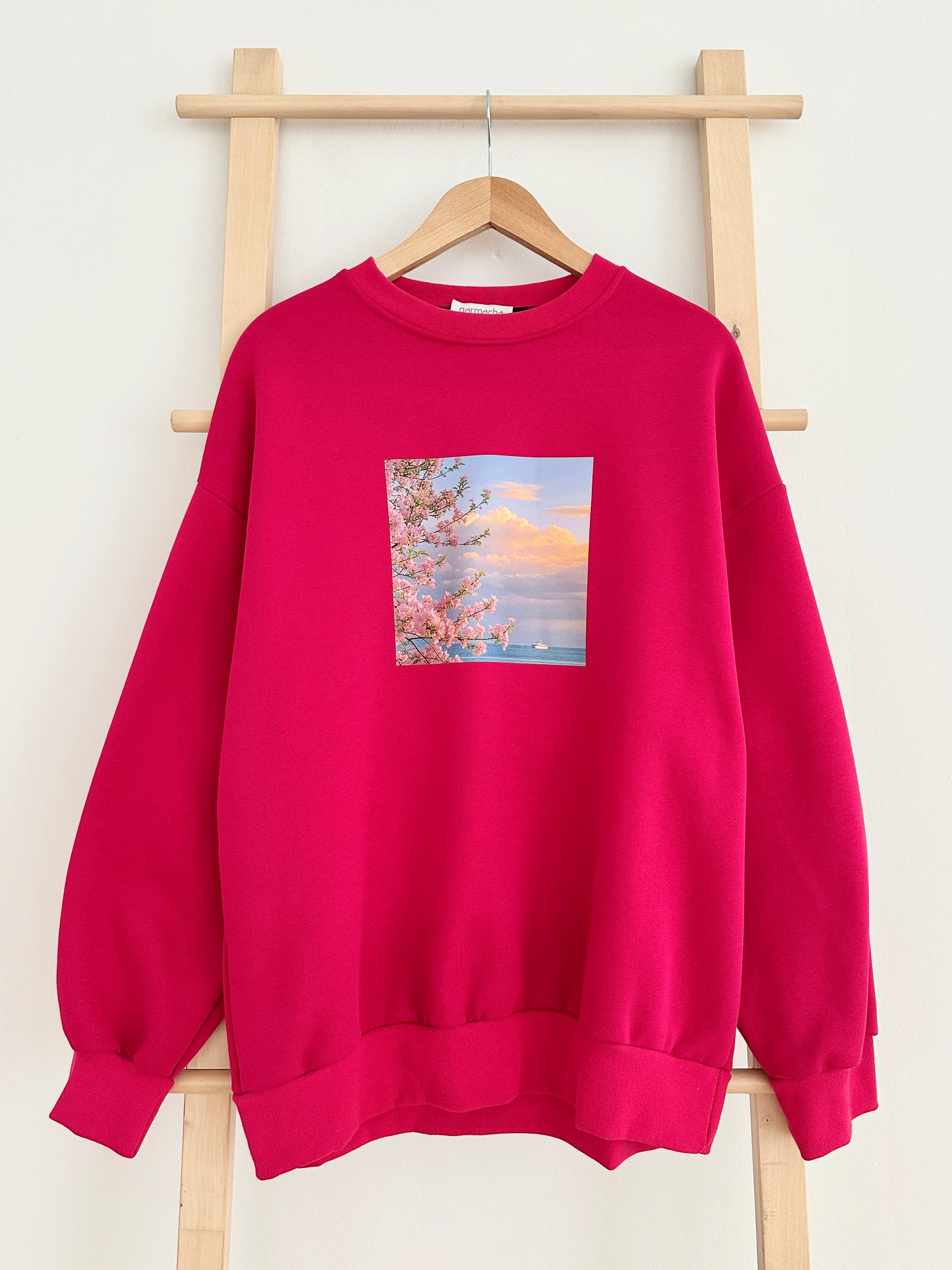 Baskılı 3 İplik Sweat - Fuşya