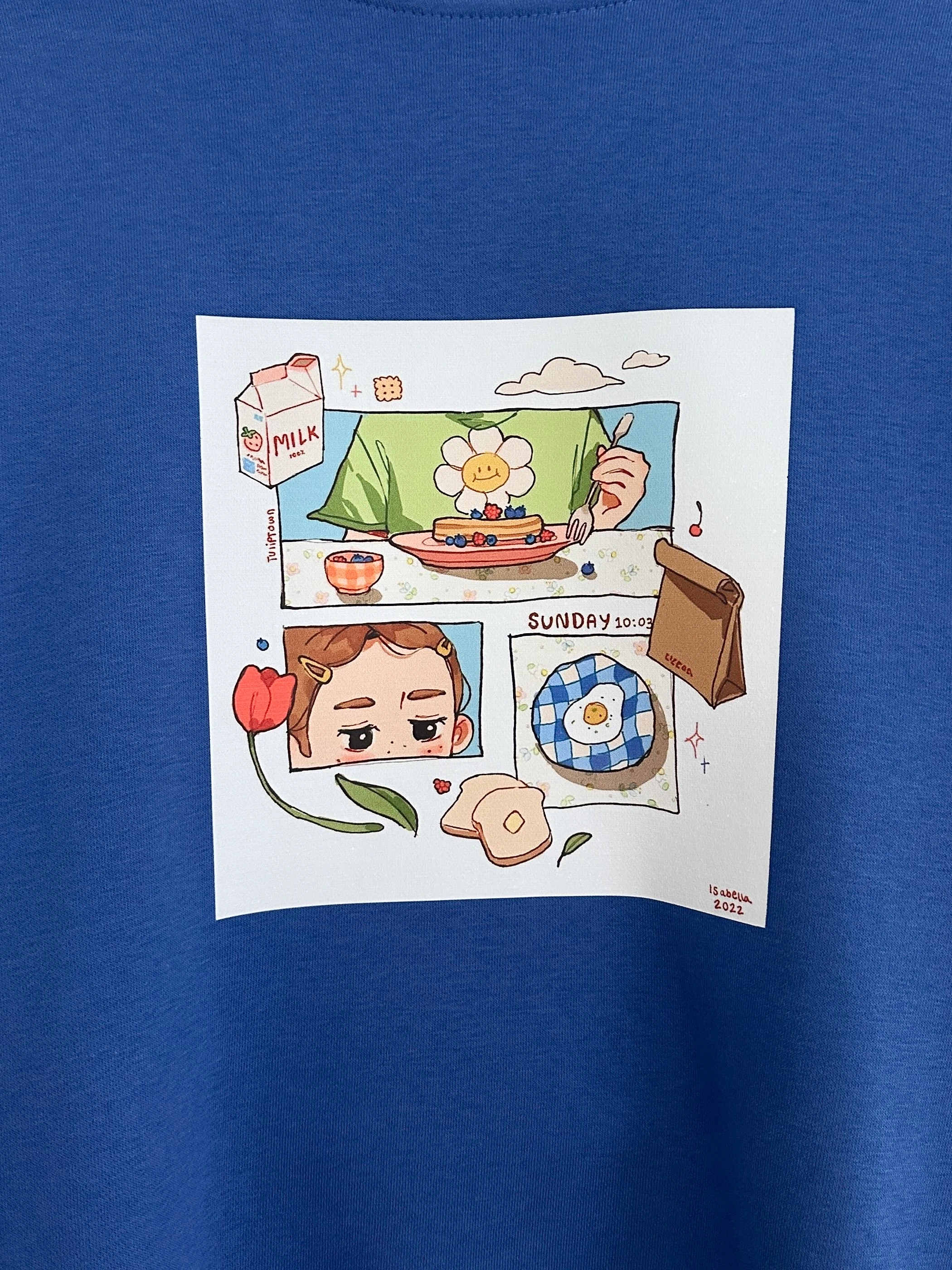 Baskılı 3 İplik Sweat - Saks Mavisi