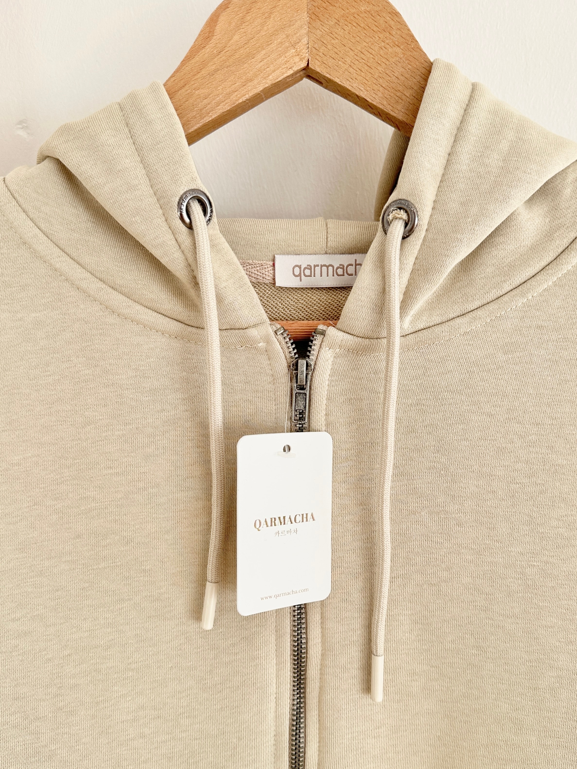 Kapüşonlu Basic Sweat Hırka - Bej