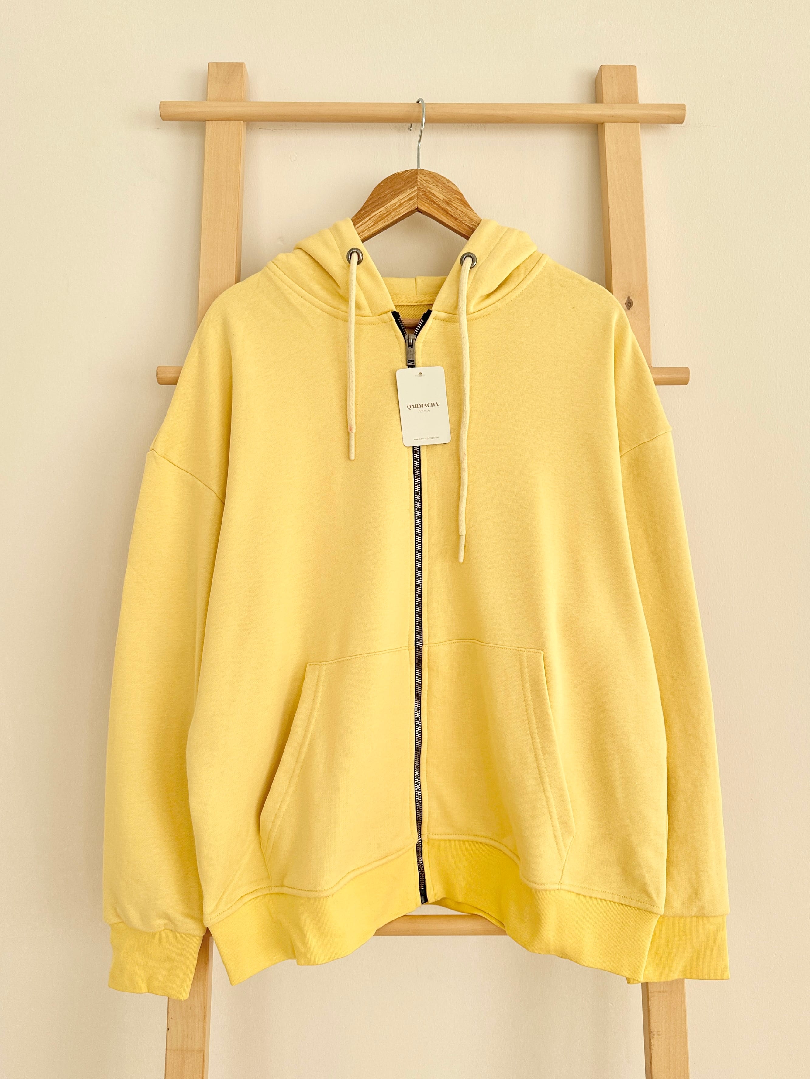 Kapüşonlu Basic Sweat Hırka - Sarı