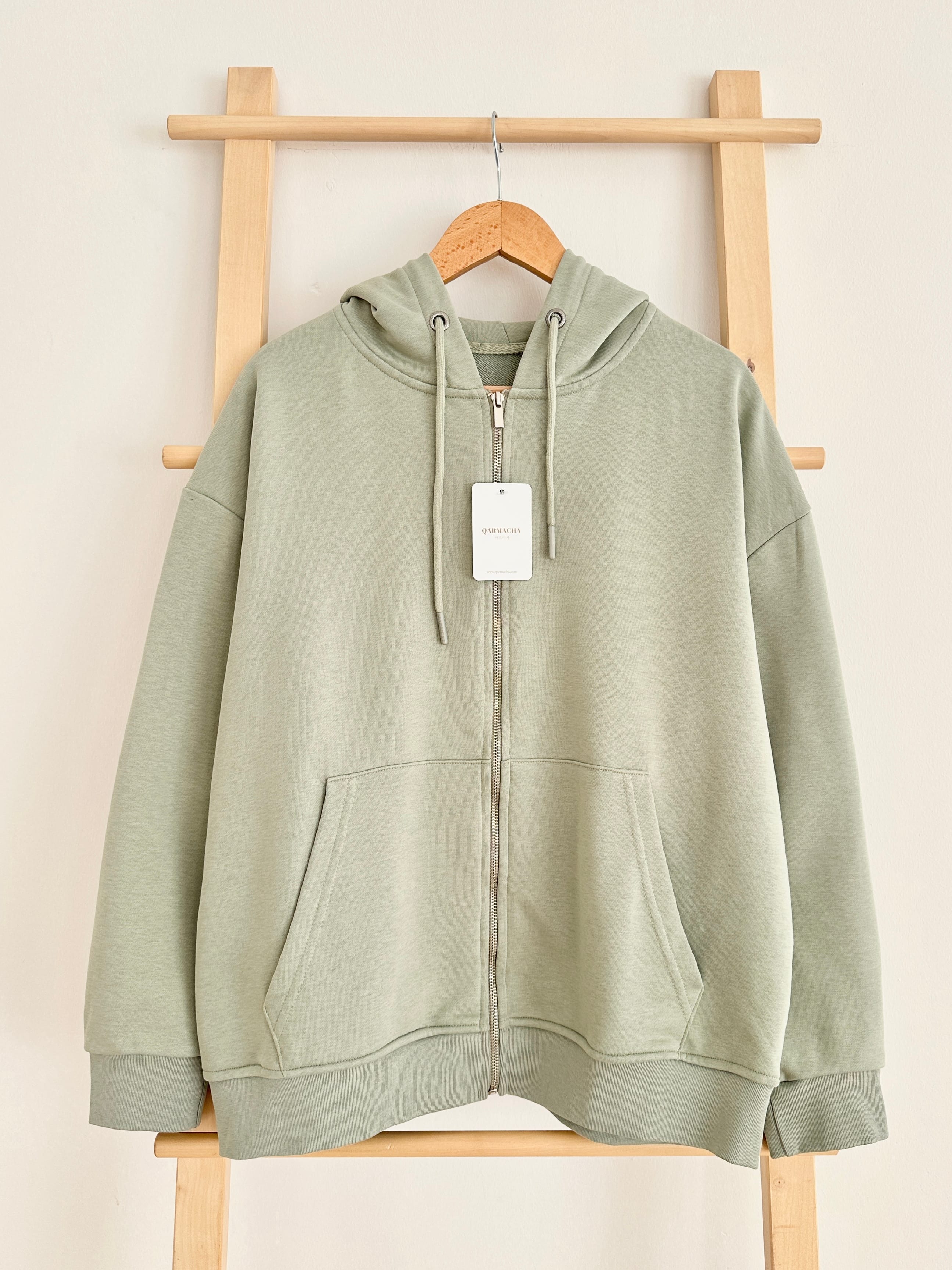 Kapüşonlu Basic Sweat Hırka - Mint Yeşili