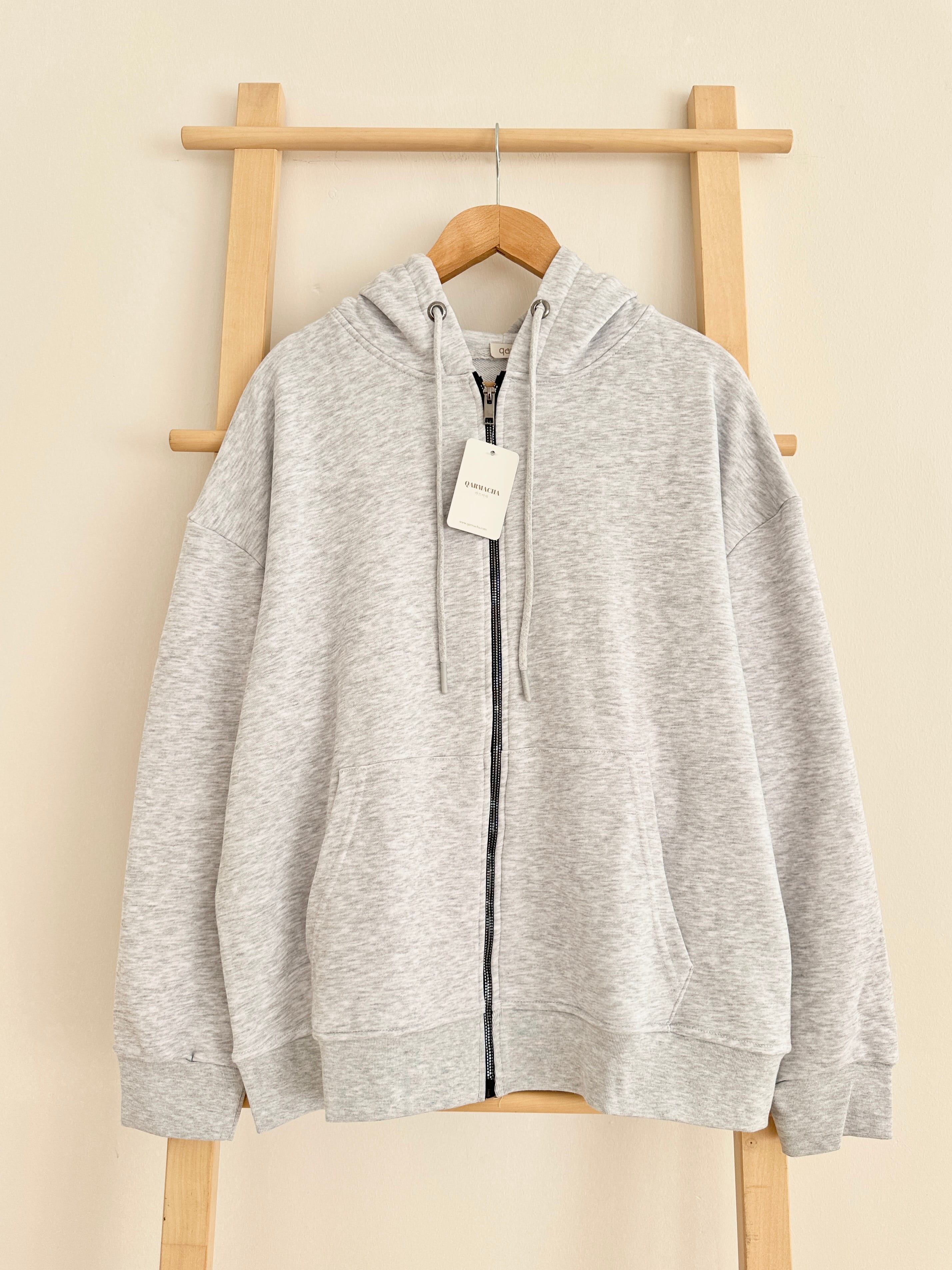 Kapüşonlu Basic Sweat Hırka - Gri