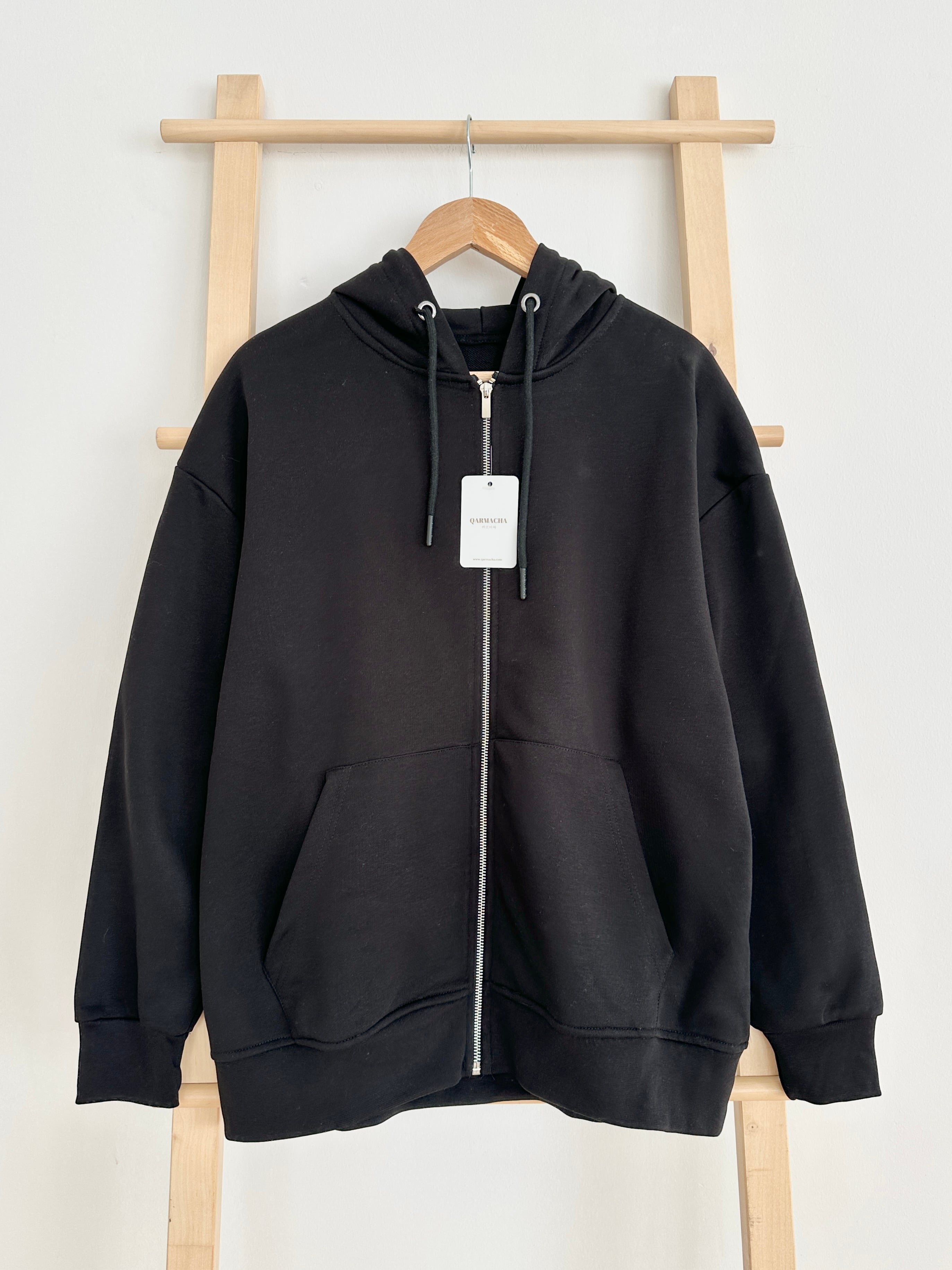 Kapüşonlu Basic Sweat Hırka - Siyah