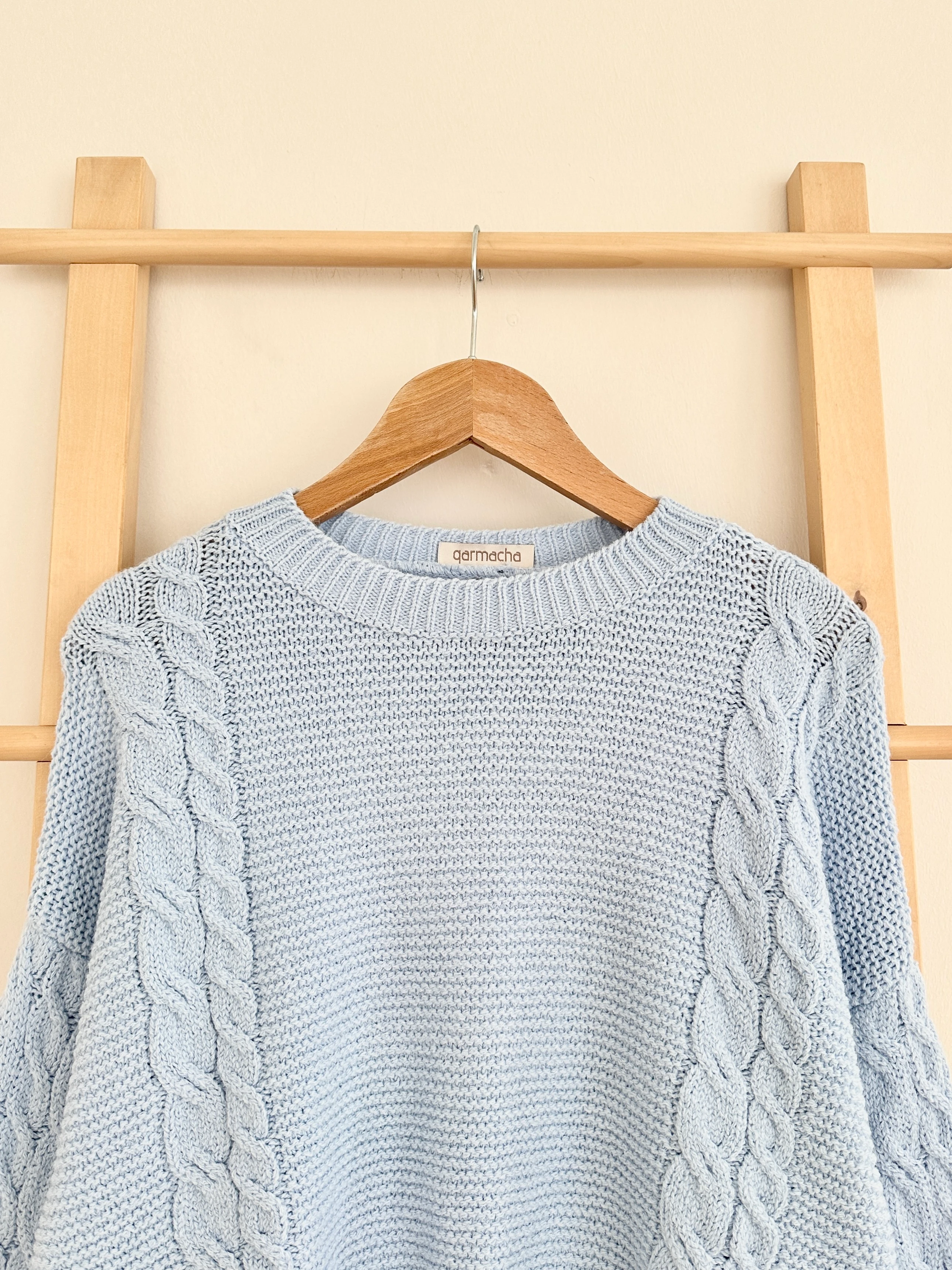 Bisiklet Yaka Örgü Desenli Kazak - Bebe Mavisi