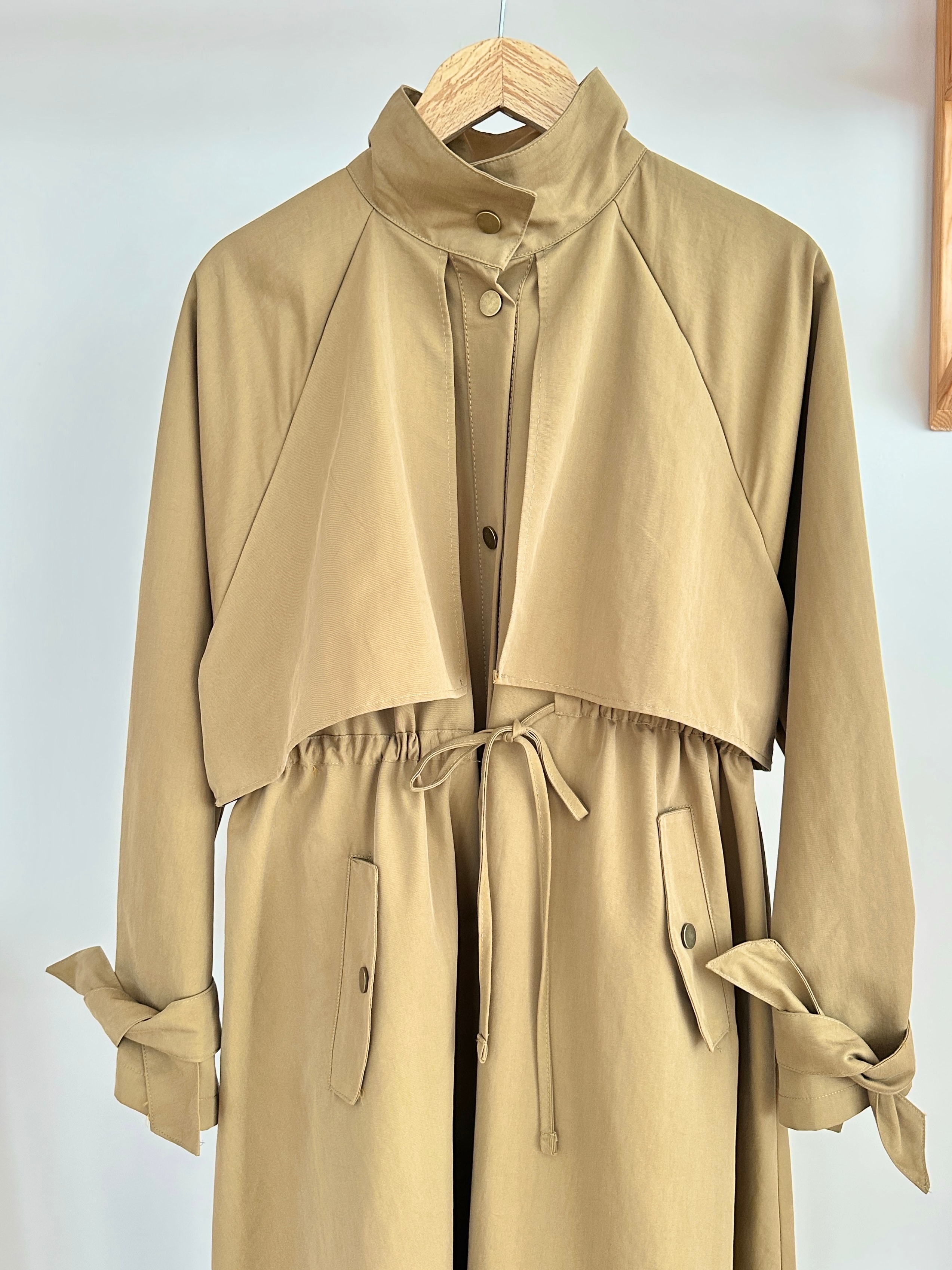 Biye Detaylı Trençkot - Yağ Yeşili