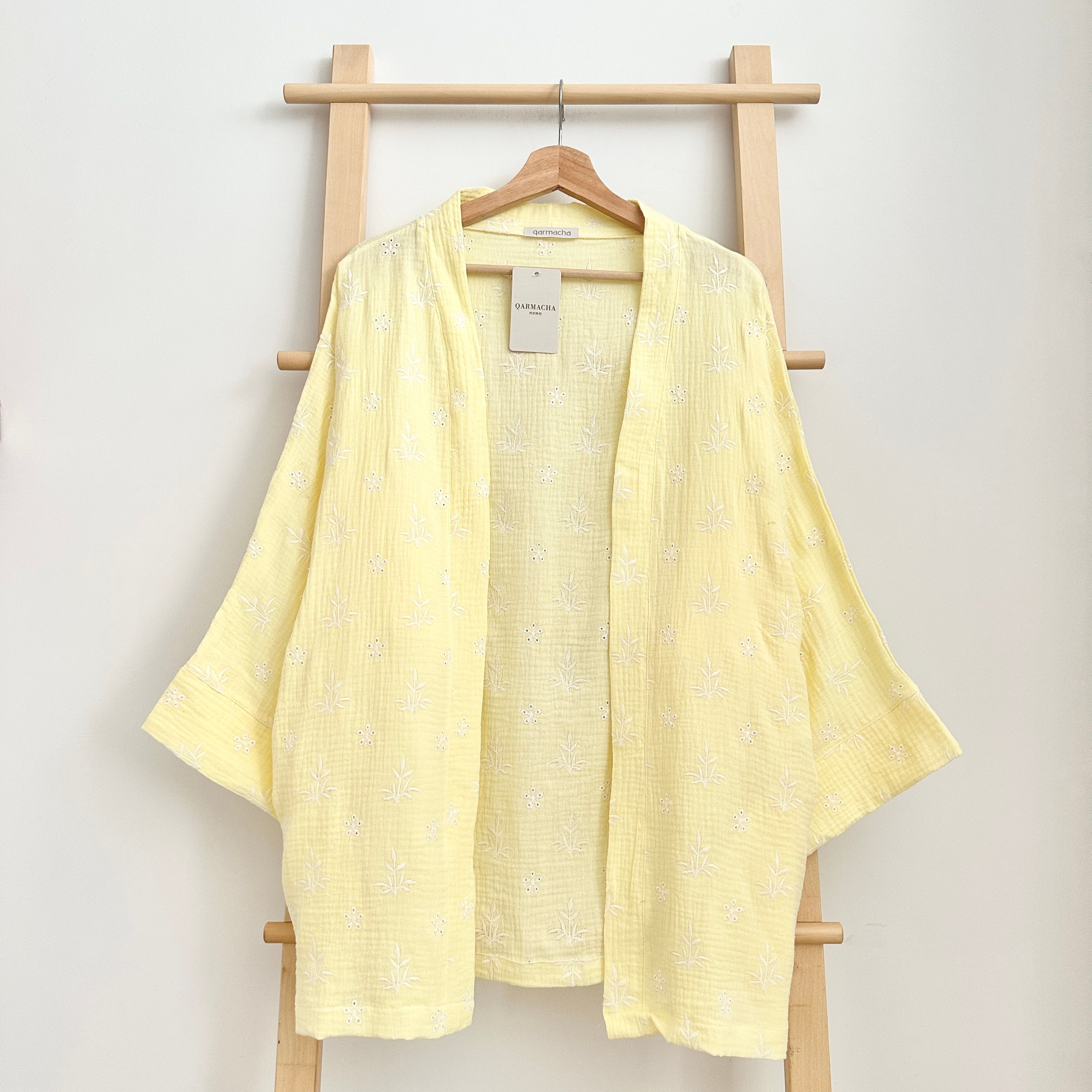 Fistolu Müslin Kimono - Limon Sarısı